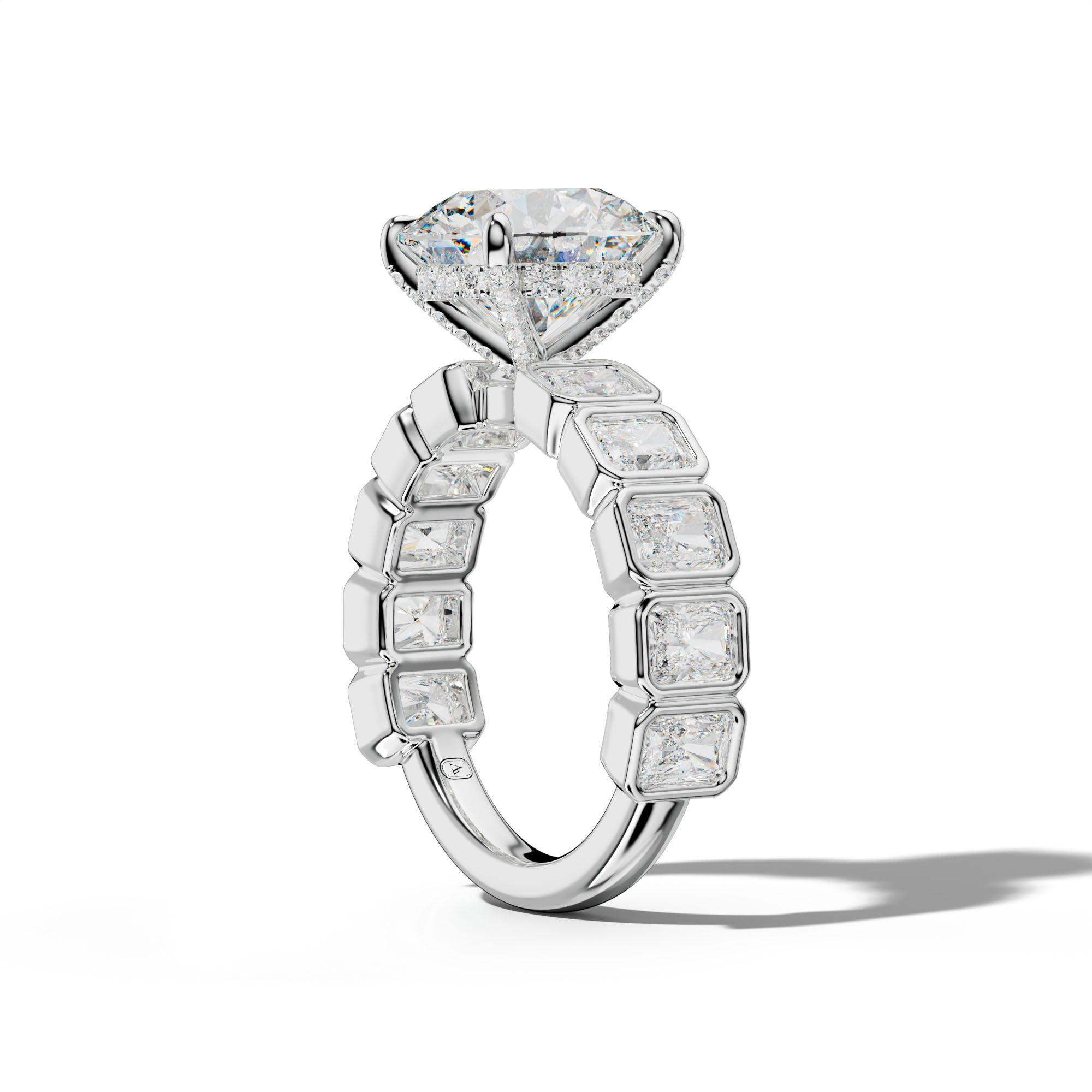 Jaslyn Round Diamond Engagement Ring With Radiant Side Stones