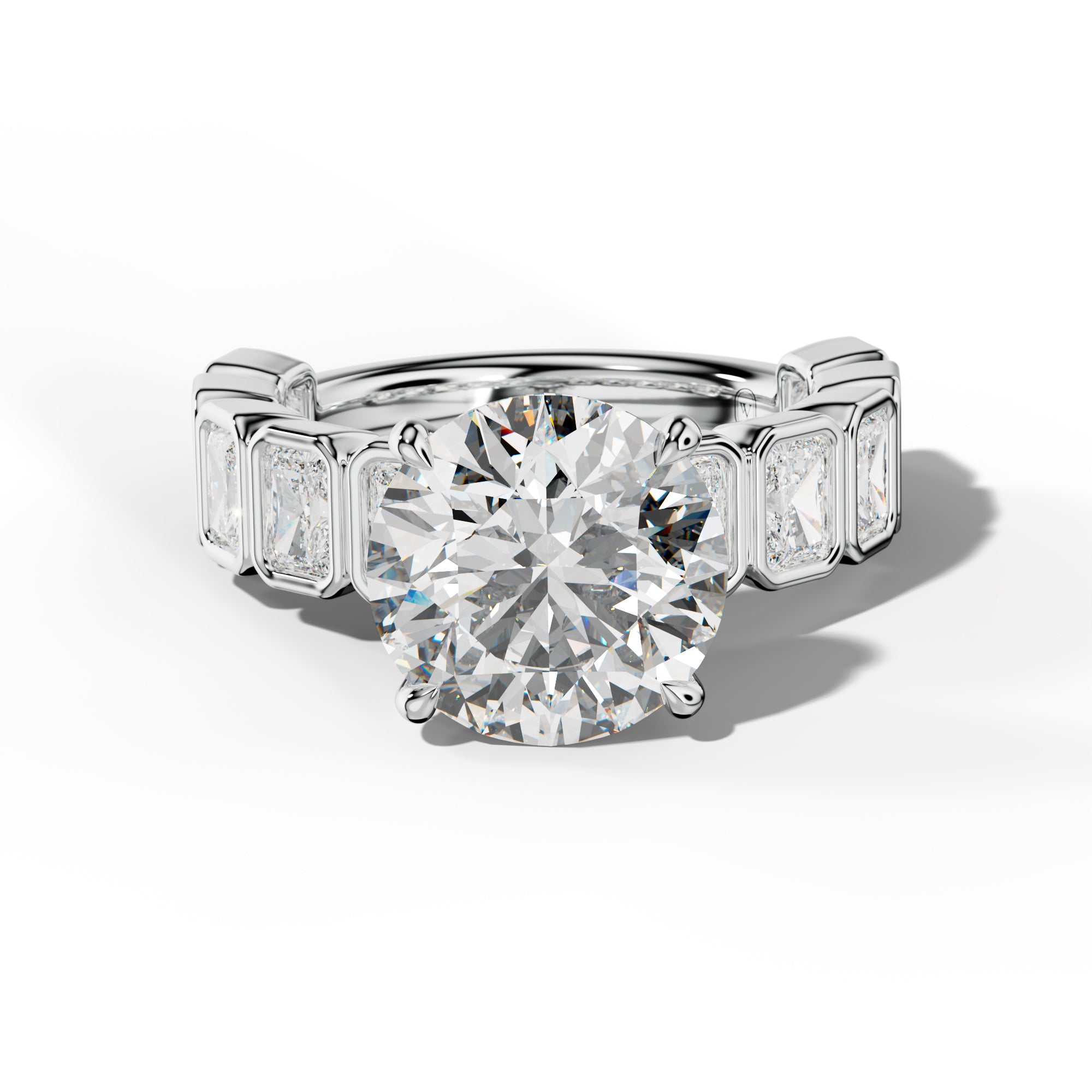 Jaslyn Round Diamond Engagement Ring With Radiant Side Stones
