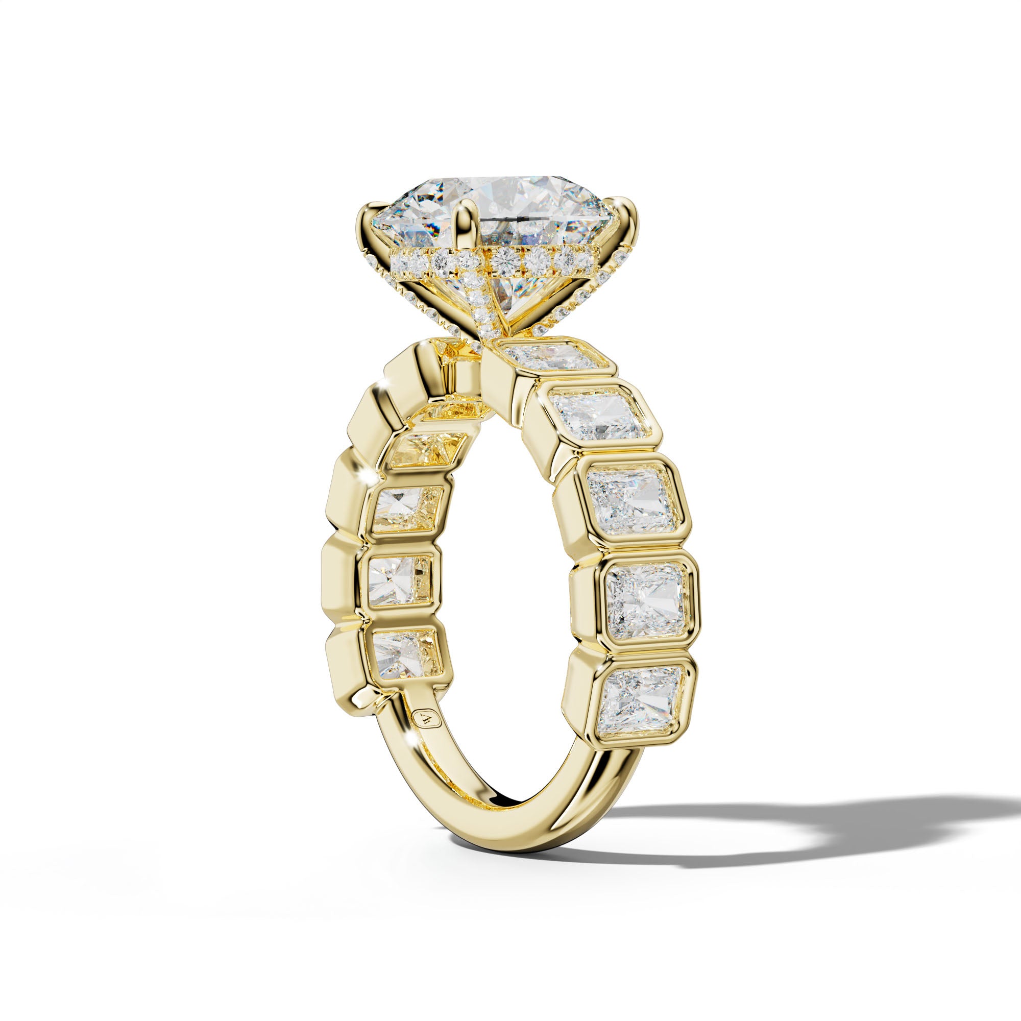 Jaslyn Round Diamond Engagement Ring With Radiant Side Stones
