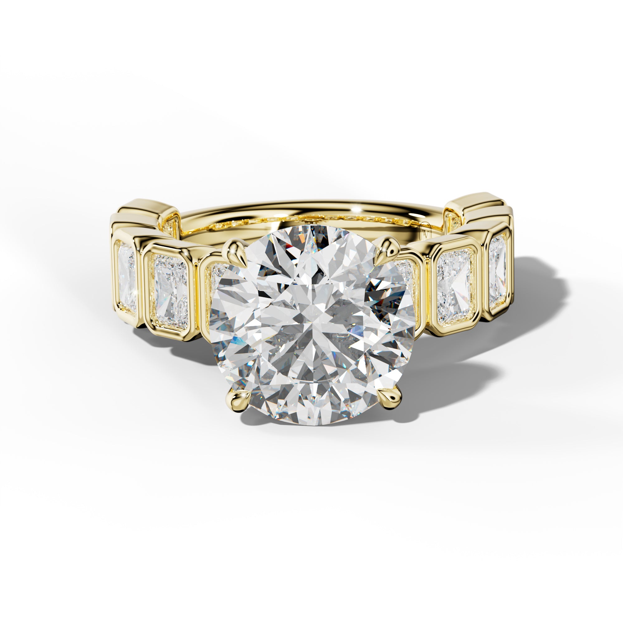 Jaslyn Round Diamond Engagement Ring With Radiant Side Stones