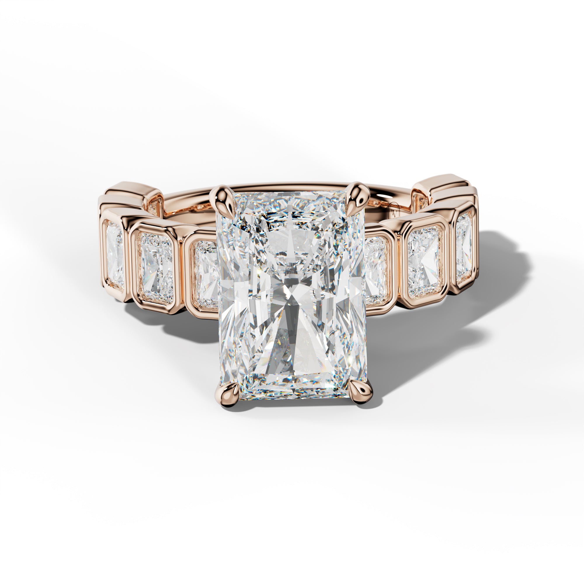 Jaslyn Radiant Diamond Engagement Ring With Radiant Side Stones