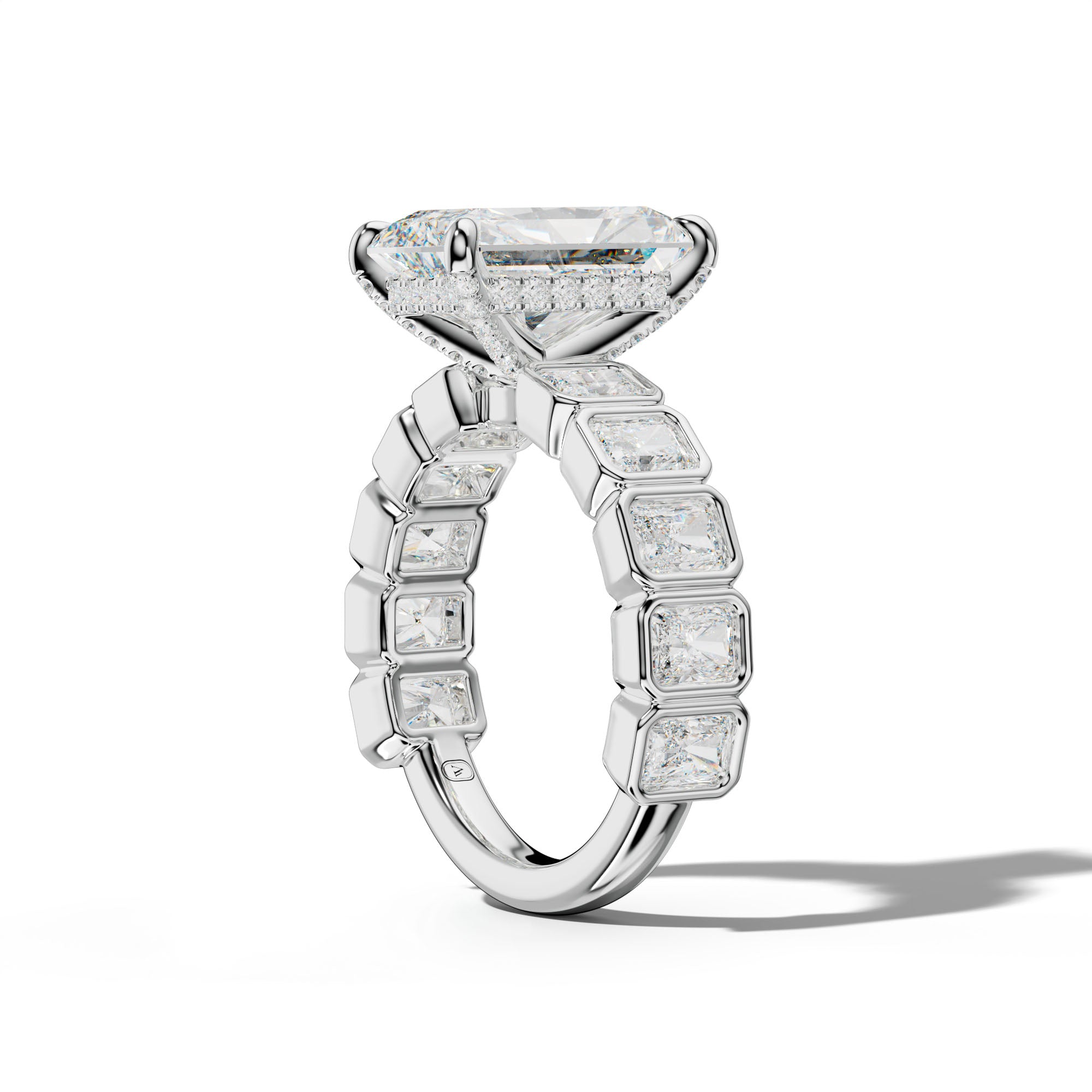 Jaslyn Radiant Diamond Engagement Ring With Radiant Side Stones