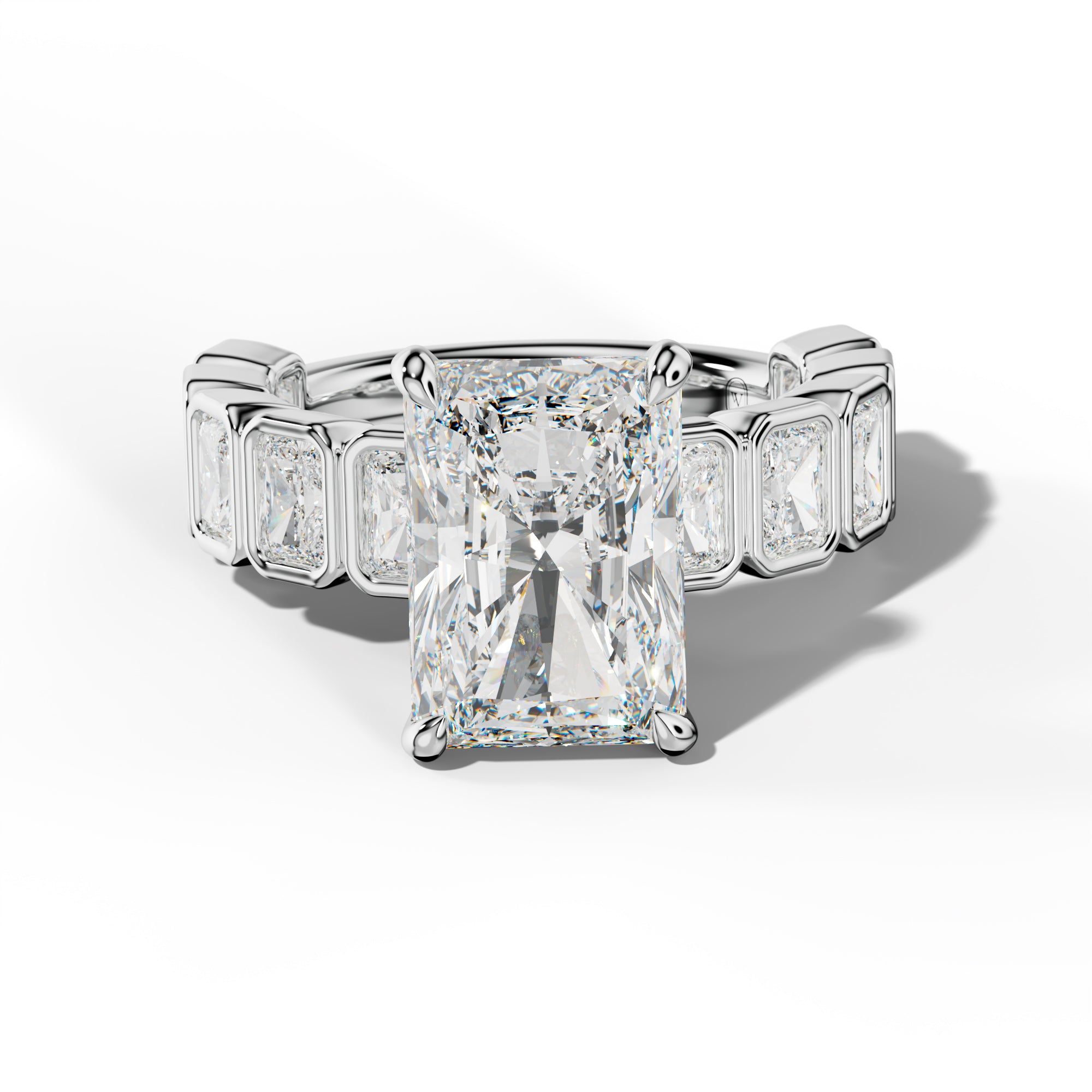 Jaslyn Radiant Diamond Engagement Ring With Radiant Side Stones