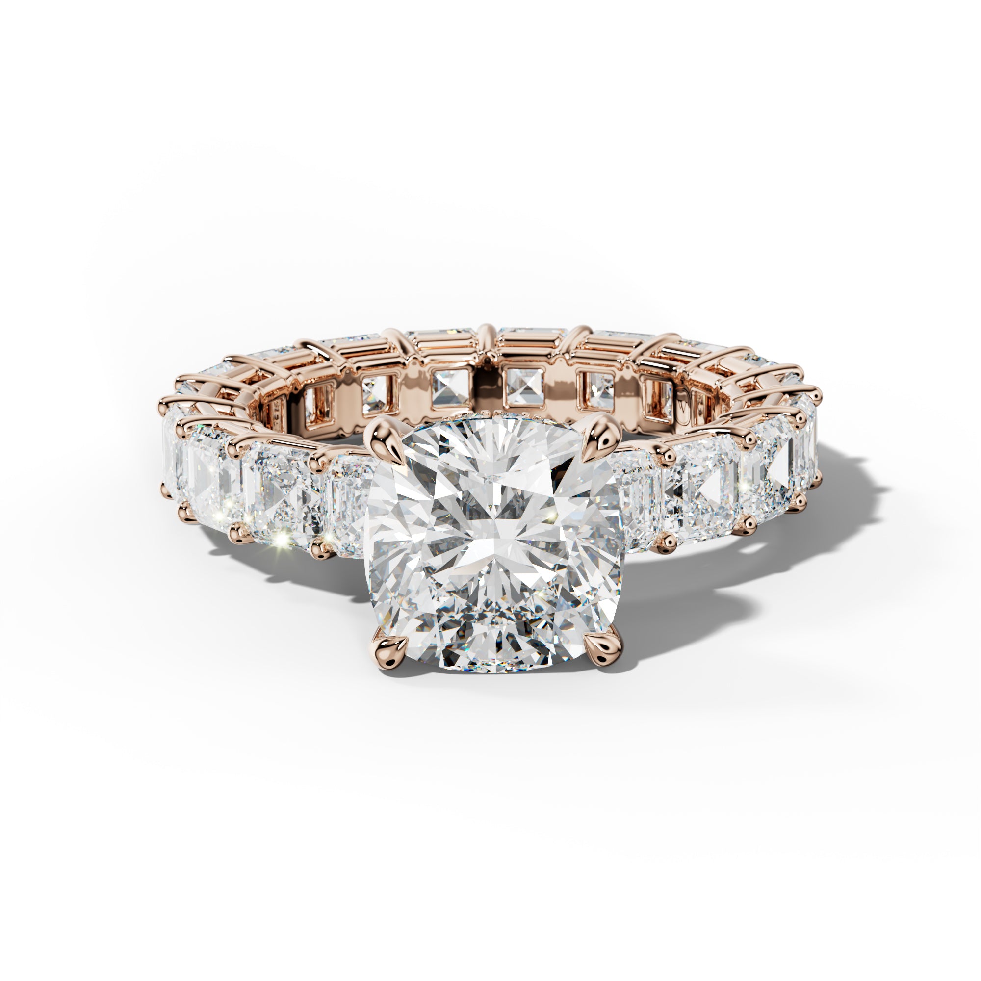Amanda Cushion Diamond Engagement Ring With Asscher Side Stones