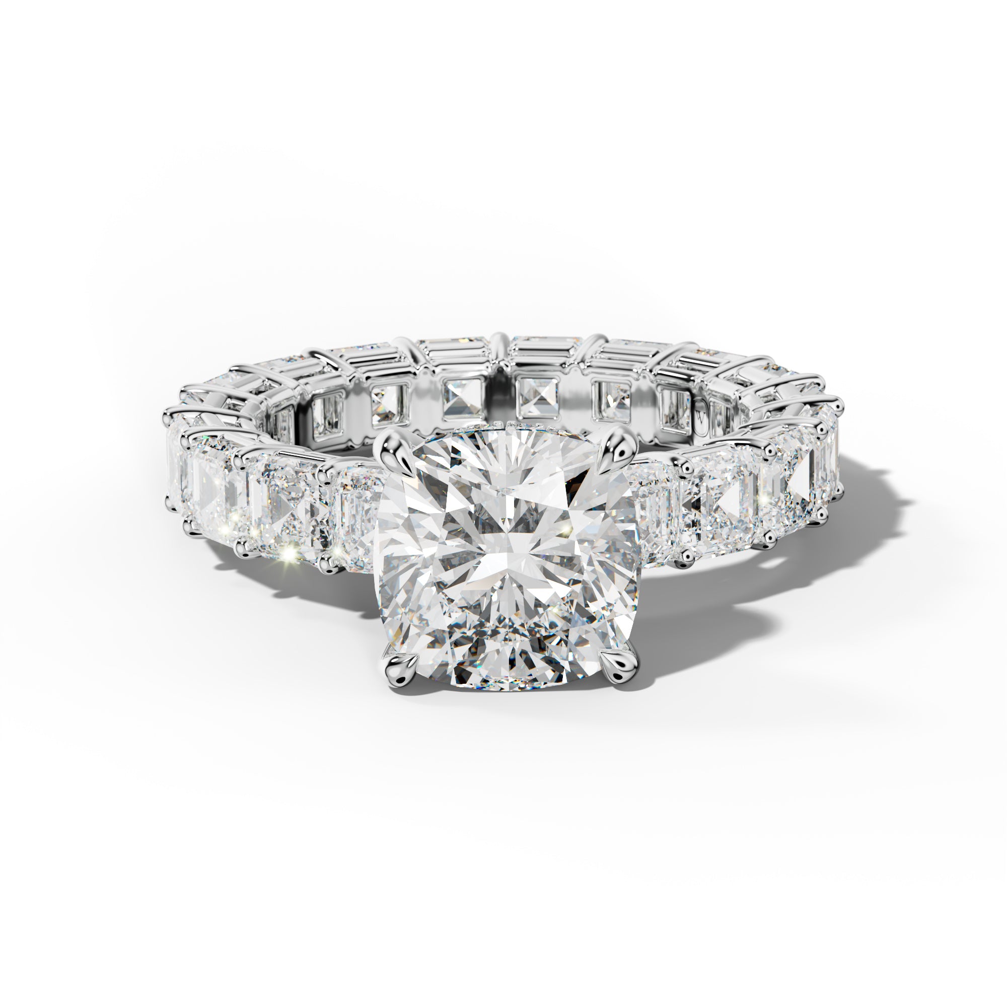 Amanda Cushion Diamond Engagement Ring With Asscher Side Stones