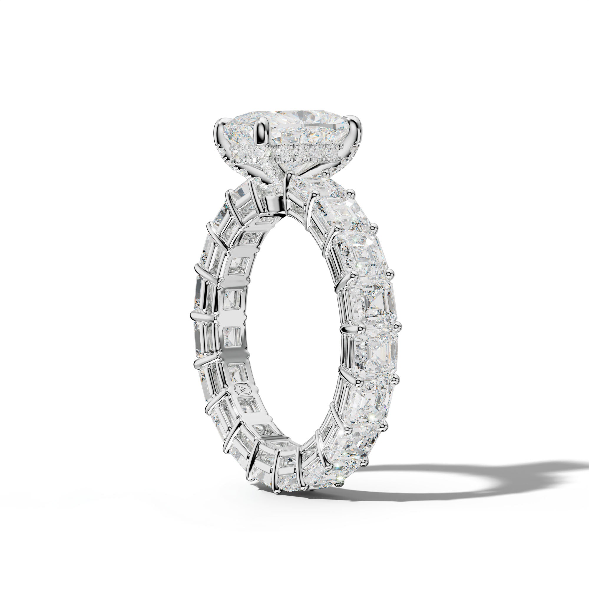 Amanda Elongated Cushion Diamond Engagement Ring With Asscher Side Stones