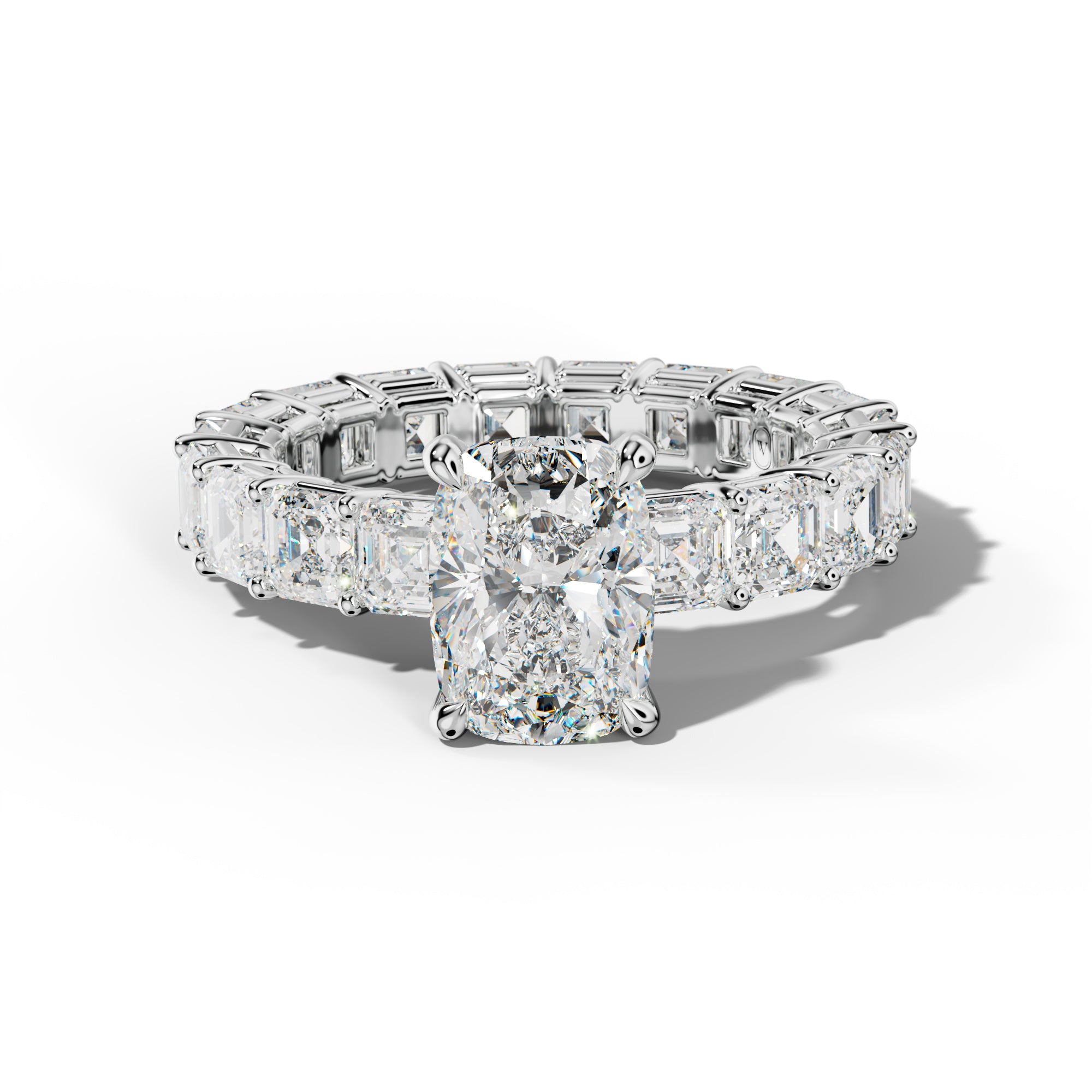 Amanda Elongated Cushion Diamond Engagement Ring With Asscher Side Stones