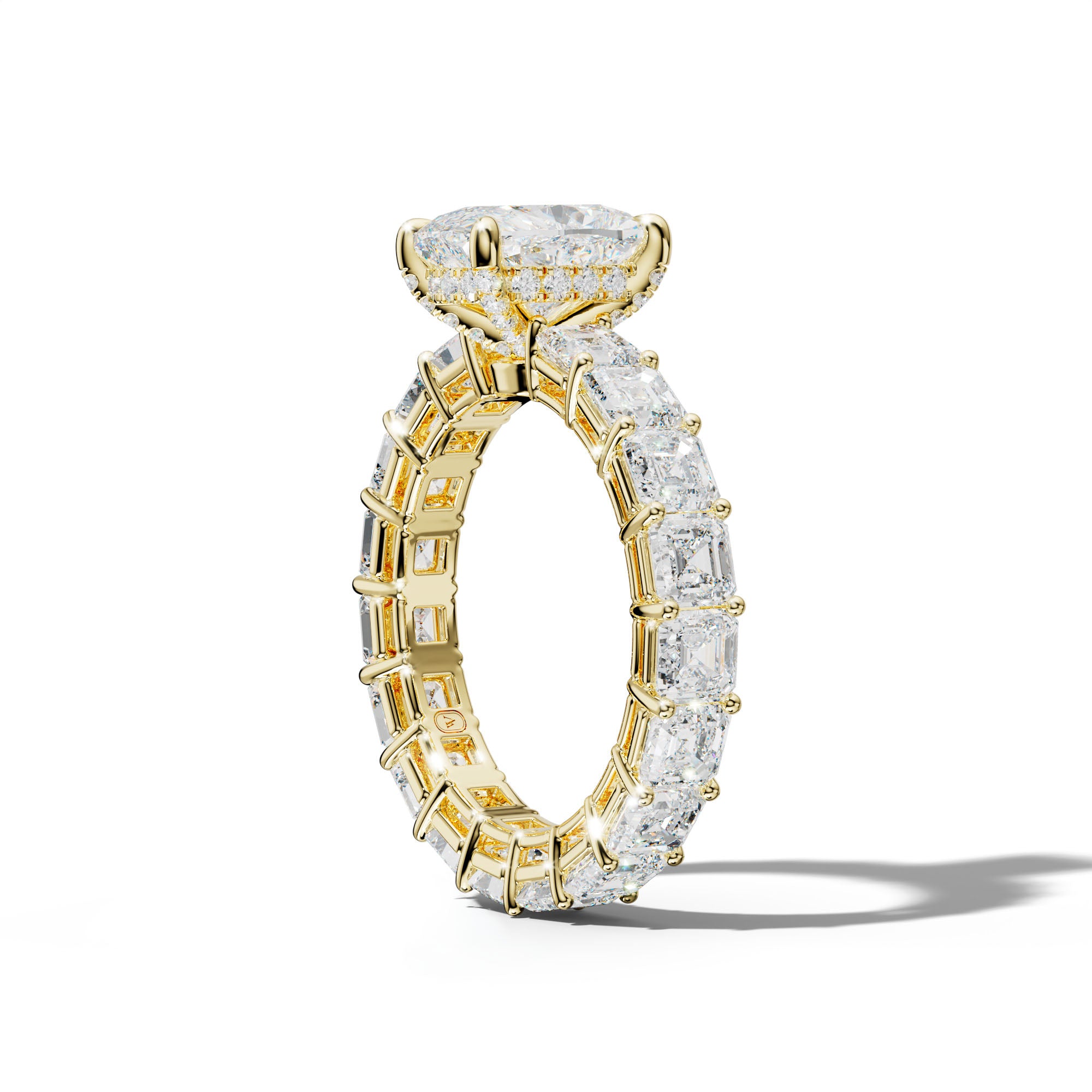 Amanda Elongated Cushion Diamond Engagement Ring With Asscher Side Stones