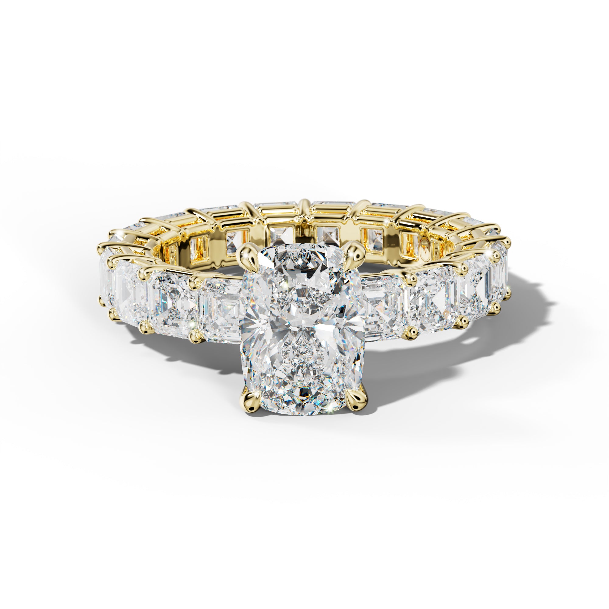 Amanda Elongated Cushion Diamond Engagement Ring With Asscher Side Stones