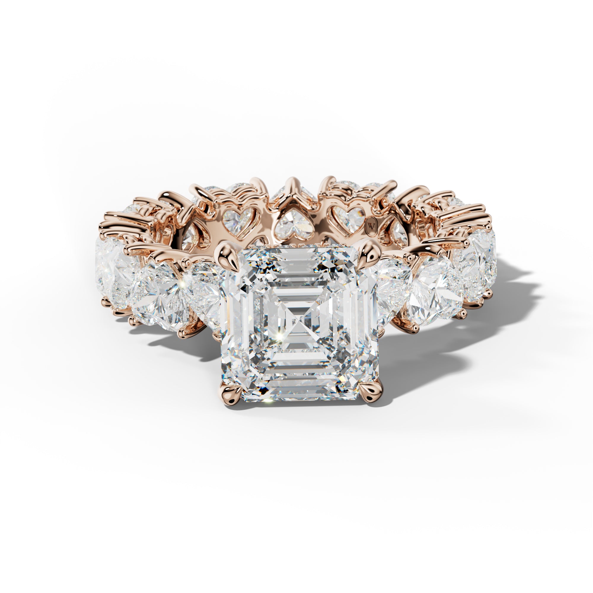 Melany Asscher Diamond Engagement Ring With Heart Side Stones