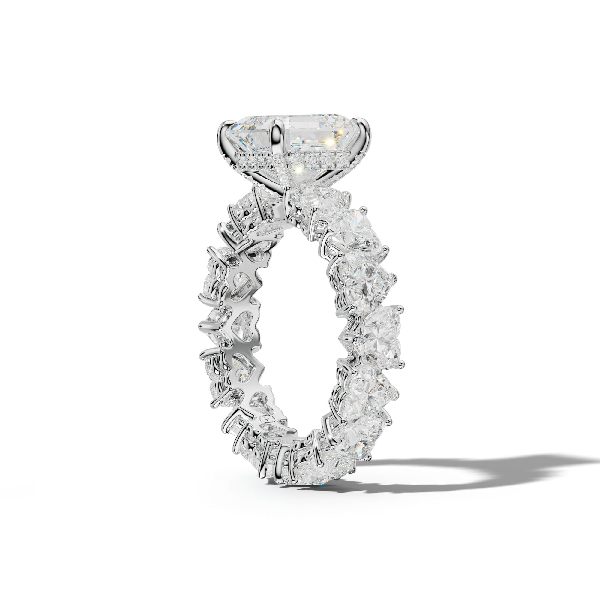 Melany Asscher Diamond Engagement Ring With Heart Side Stones