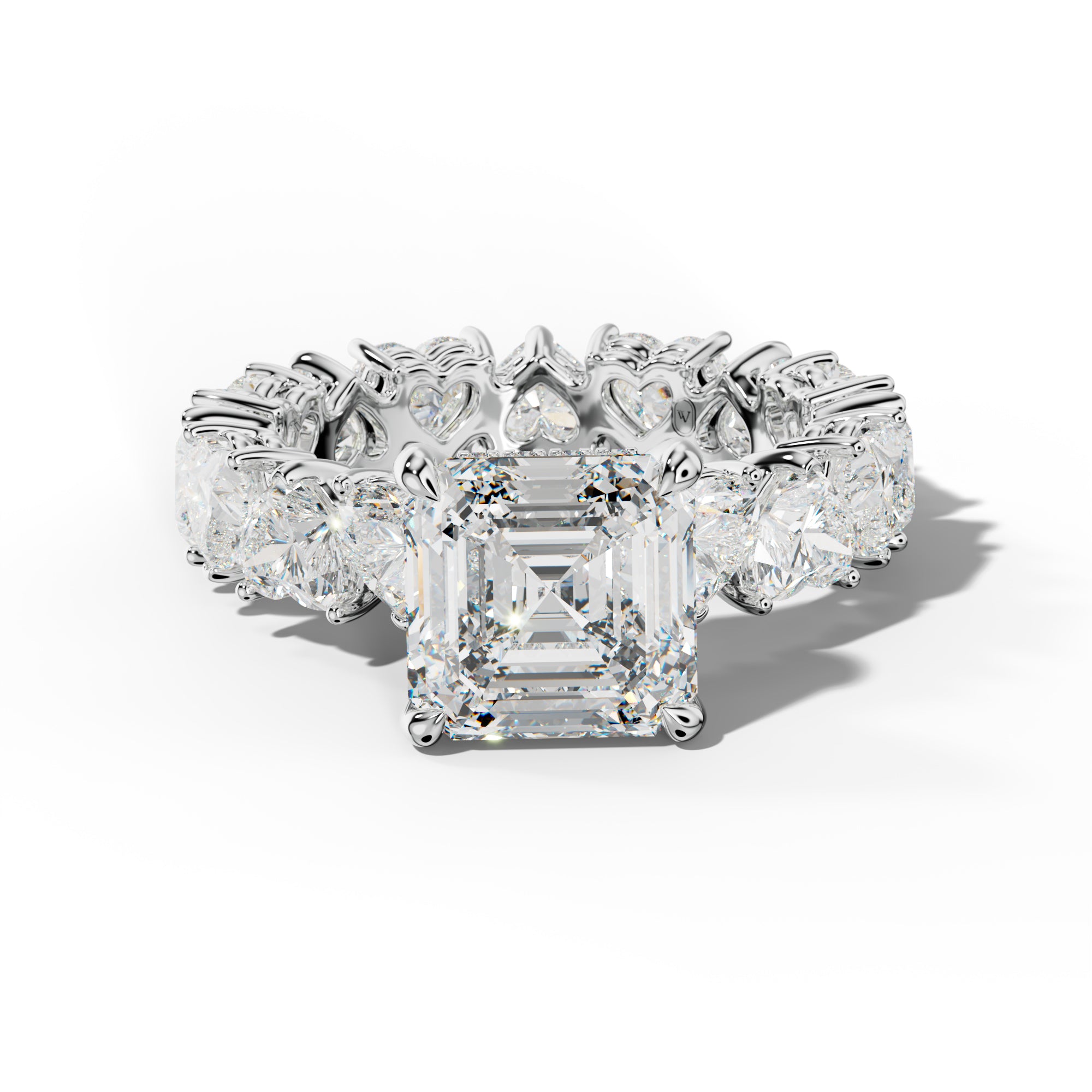 Melany Asscher Diamond Engagement Ring With Heart Side Stones