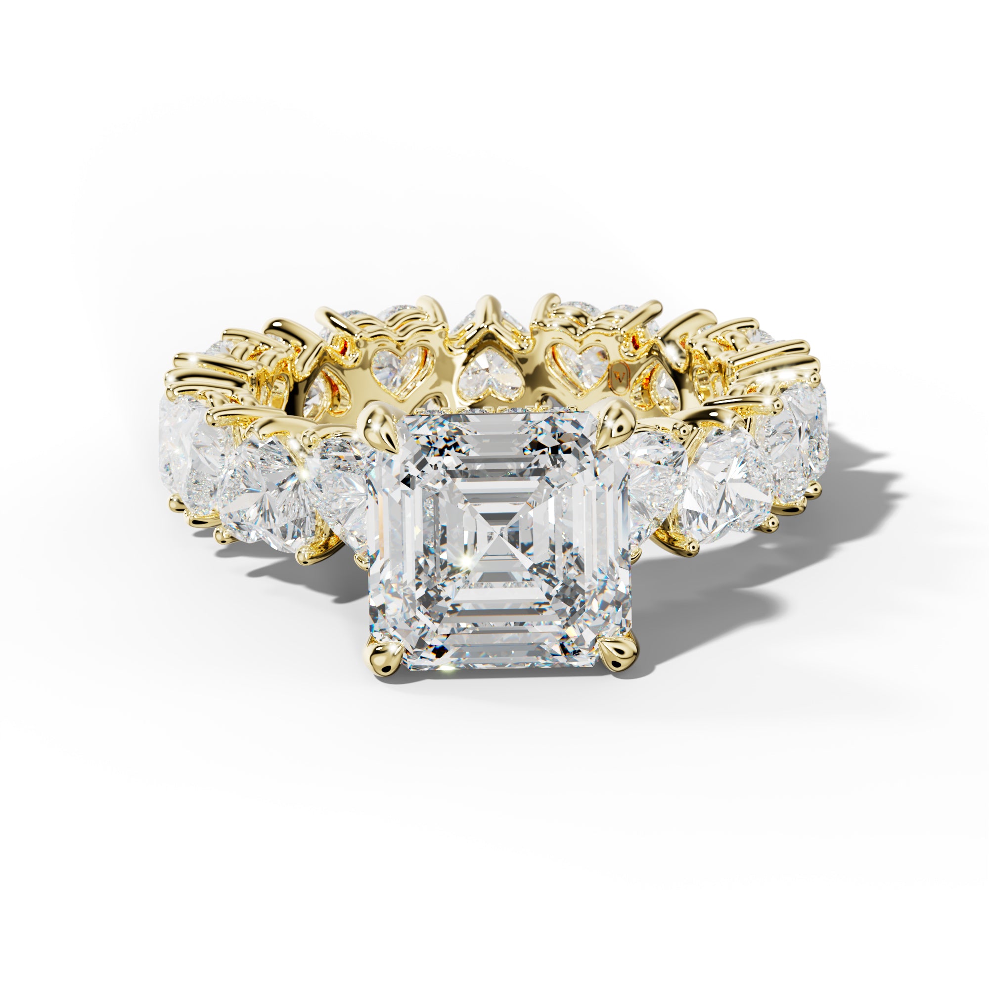 Melany Asscher Diamond Engagement Ring With Heart Side Stones