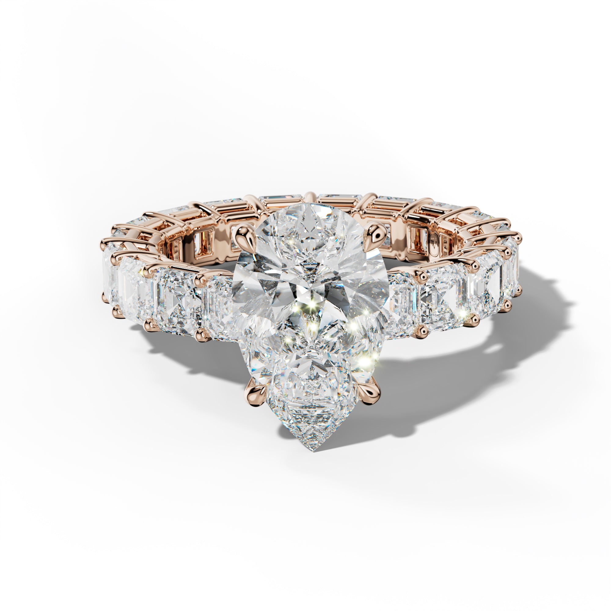 Amanda Pear Shape Engagement Ring With Asscher Side Stones