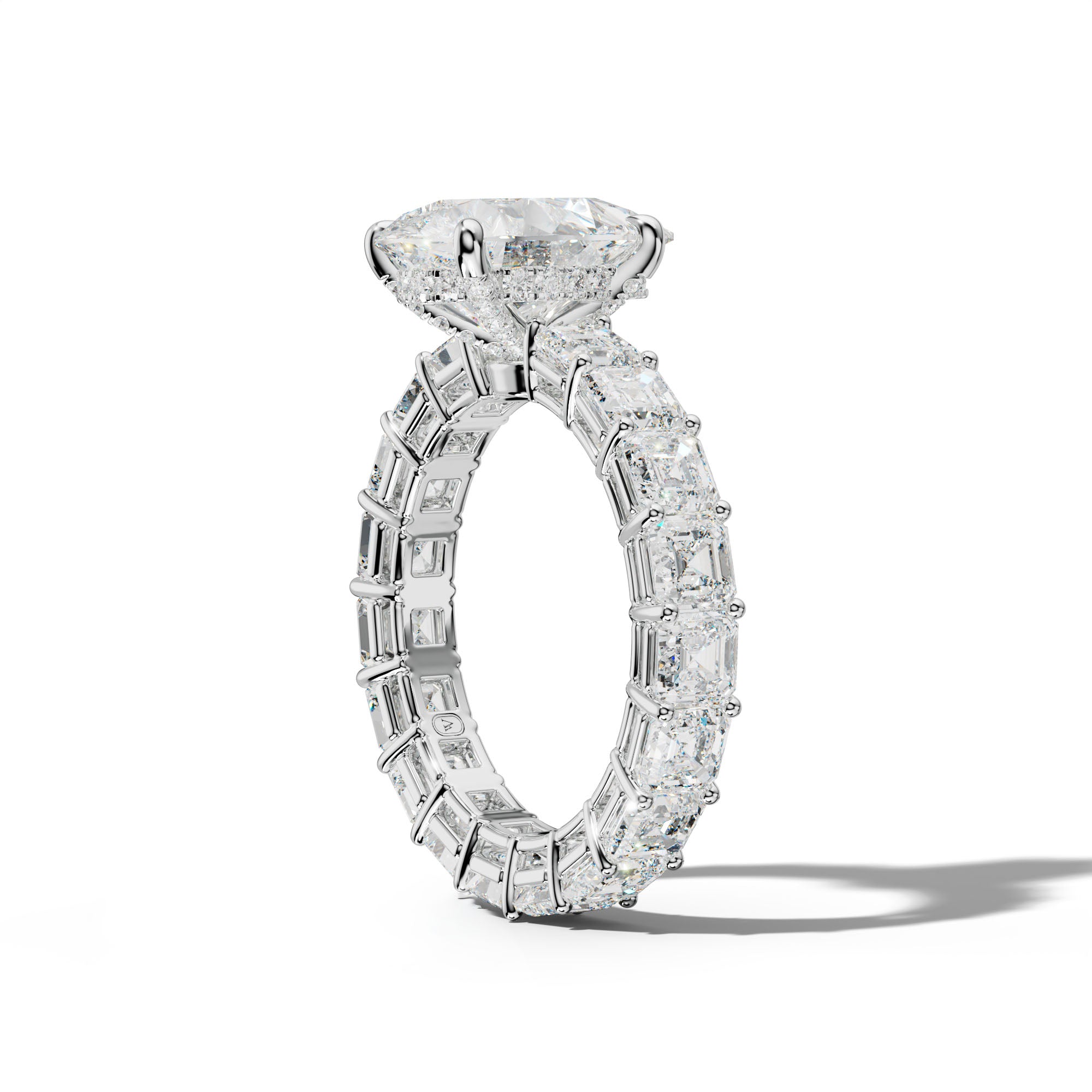 Amanda Pear Shape Engagement Ring With Asscher Side Stones