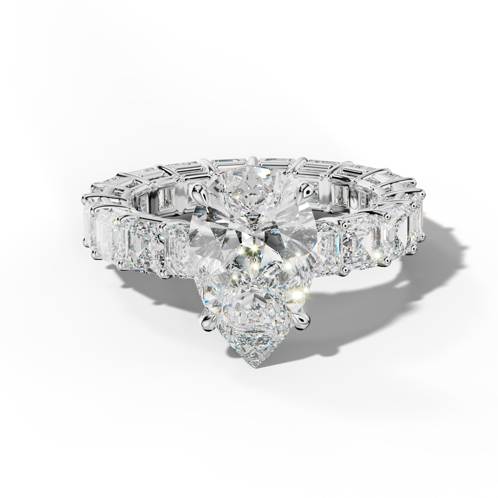 Amanda Pear Shape Engagement Ring With Asscher Side Stones