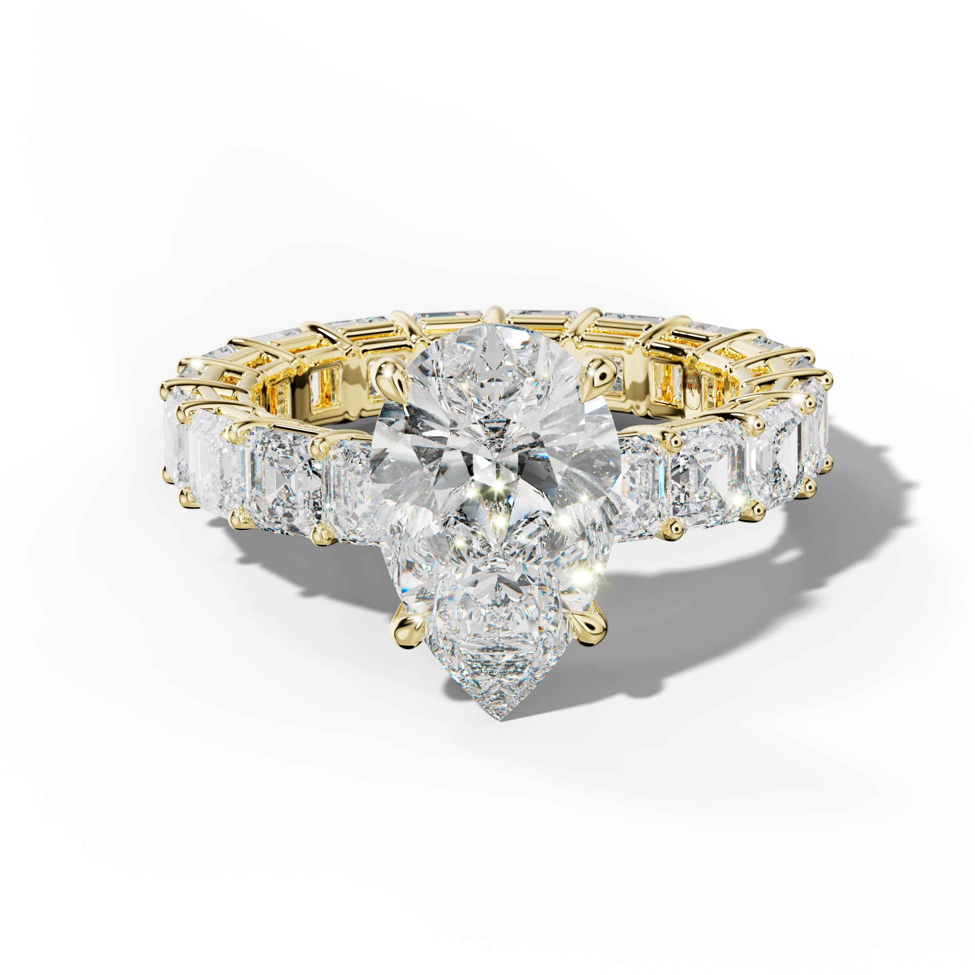 Amanda Pear Shape Engagement Ring With Asscher Side Stones