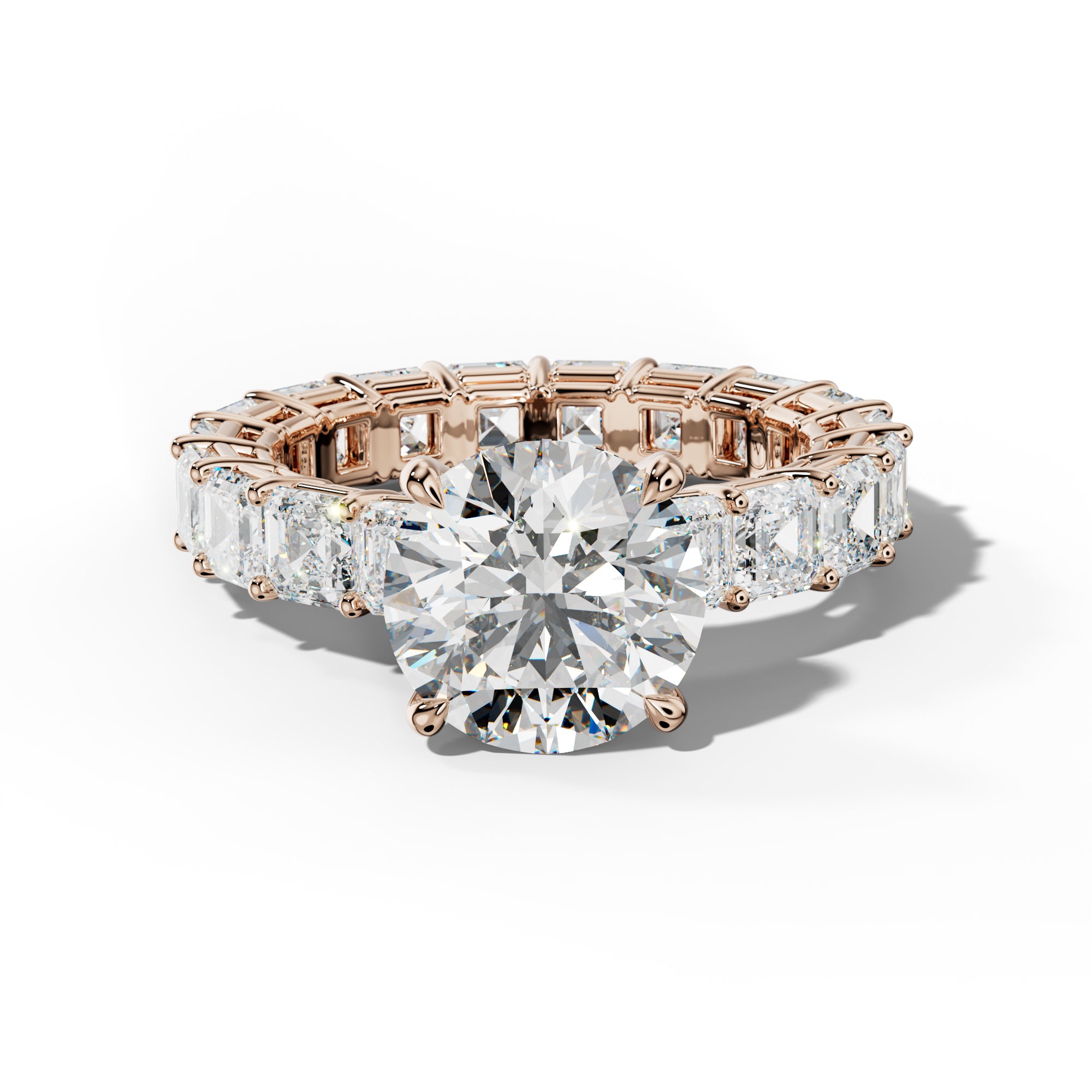Amanda Round Diamond Engagement Ring With Asscher Side Stones