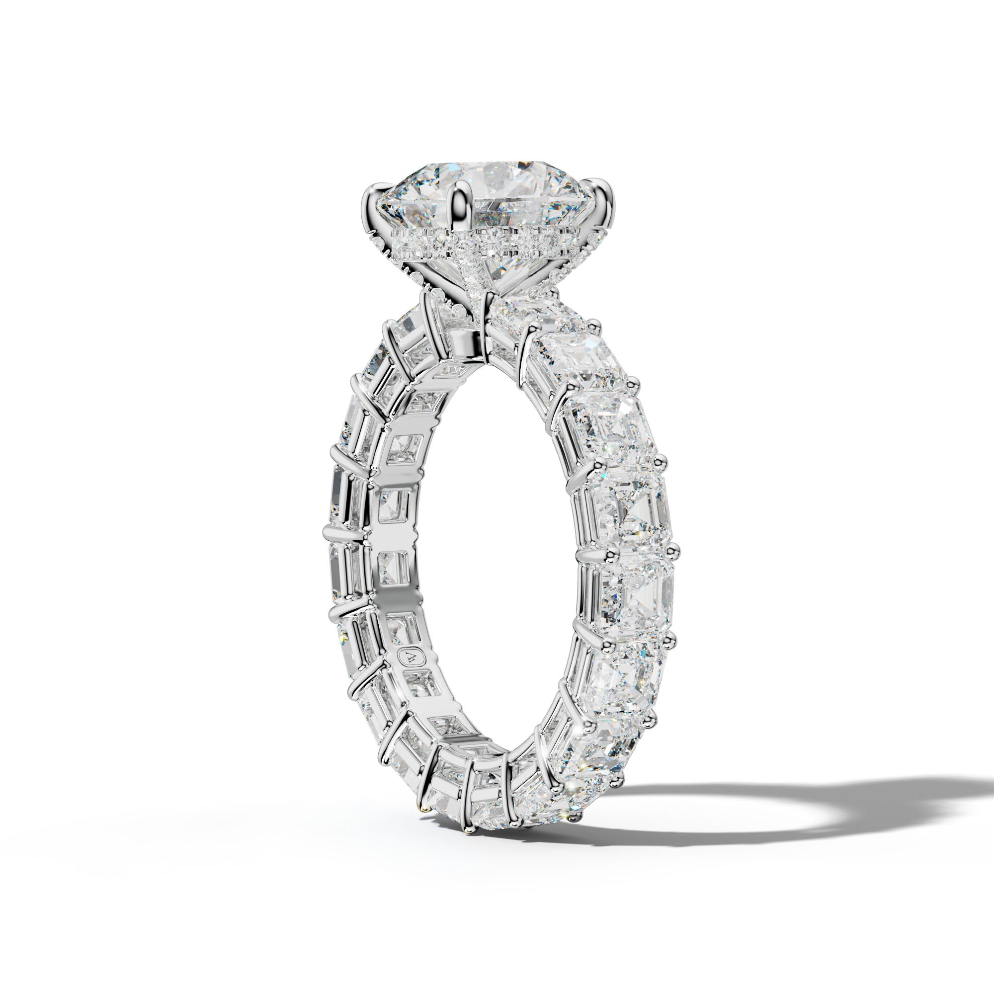 Amanda Round Diamond Engagement Ring With Asscher Side Stones