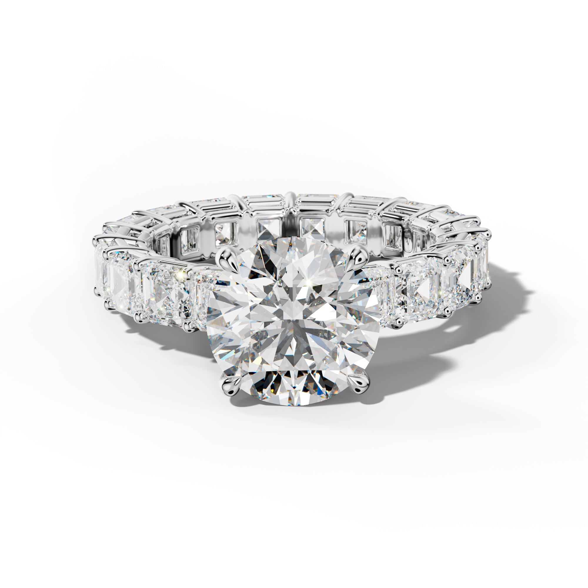 Amanda Round Diamond Engagement Ring With Asscher Side Stones