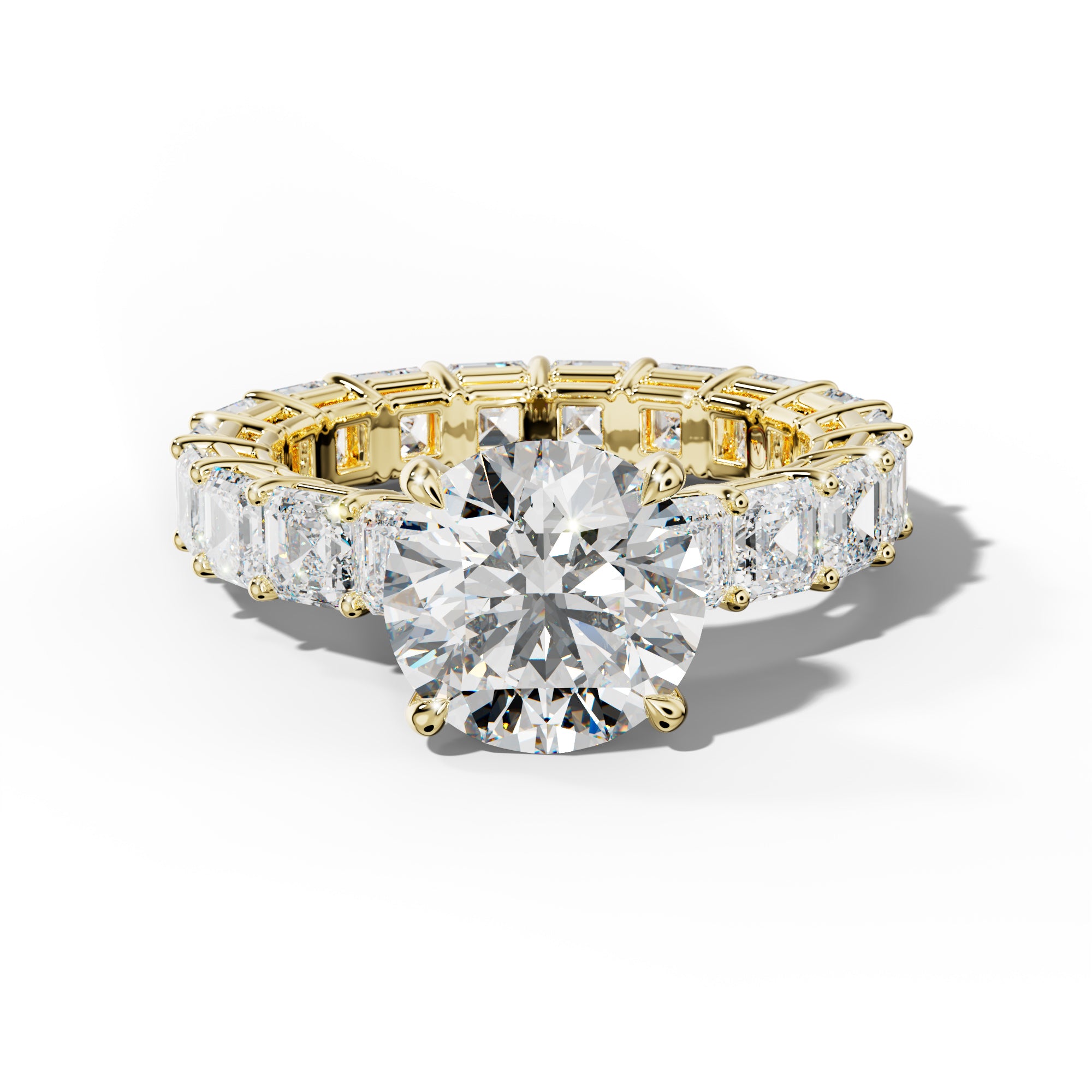 Amanda Round Diamond Engagement Ring With Asscher Side Stones