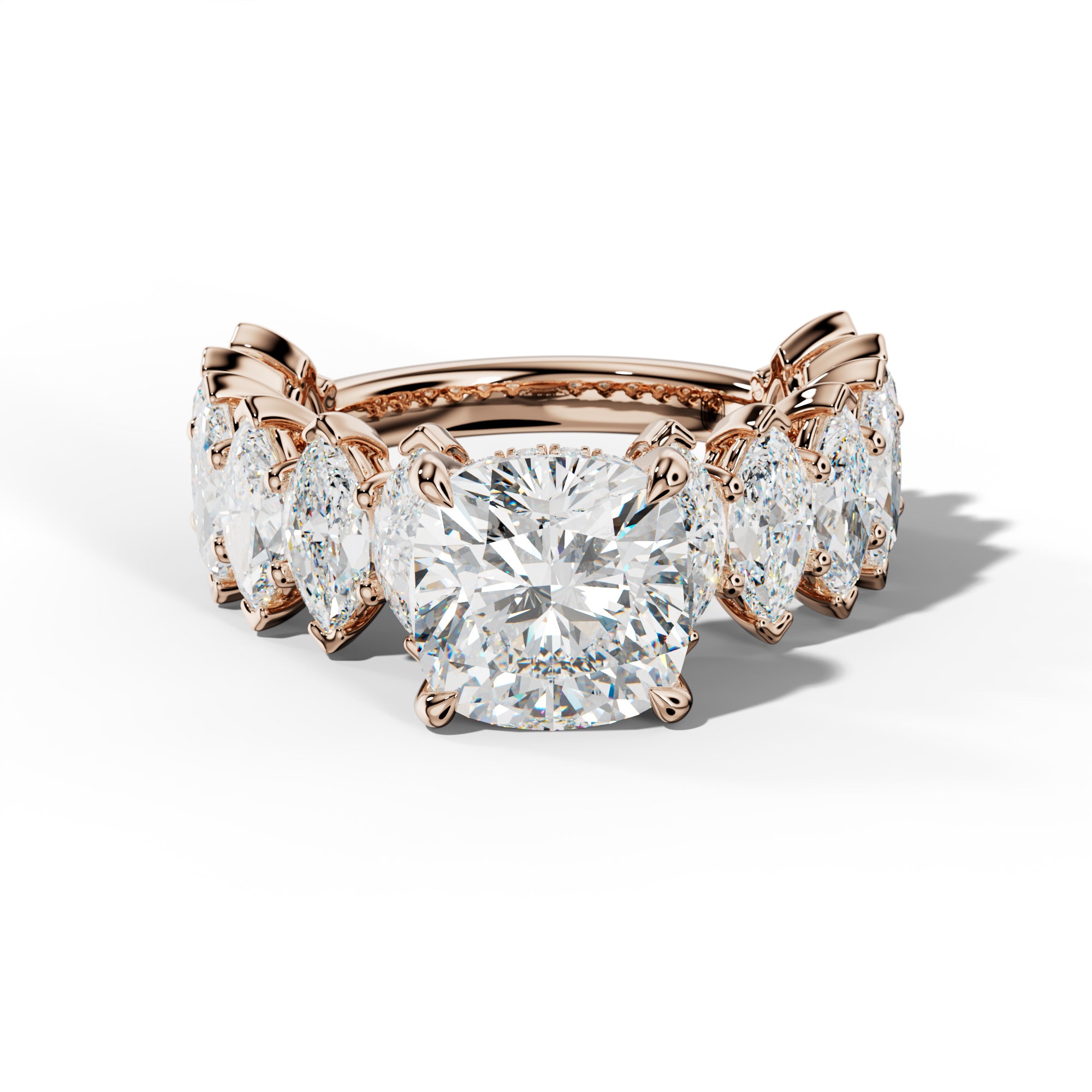 Ashley Cushion Diamond Engagement Ring With Marquise Side Stones