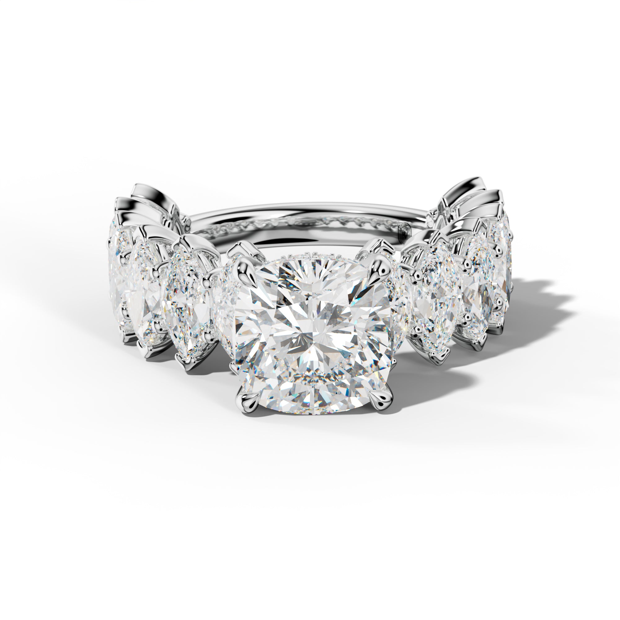 Ashley Cushion Diamond Engagement Ring With Marquise Side Stones