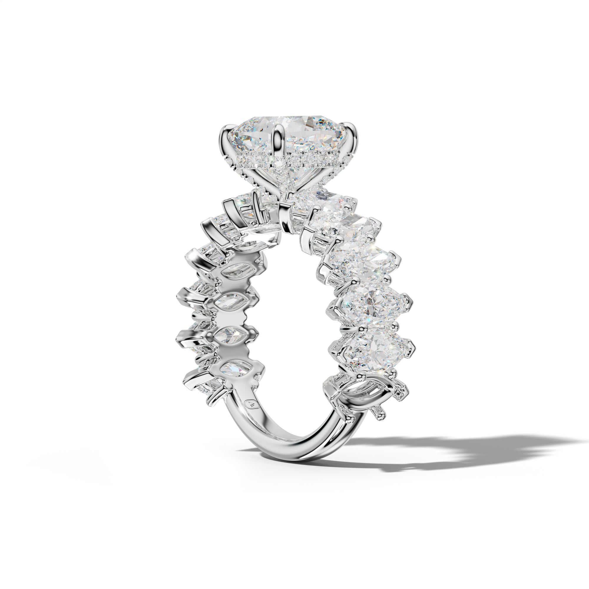 Ashley Cushion Diamond Engagement Ring With Marquise Side Stones