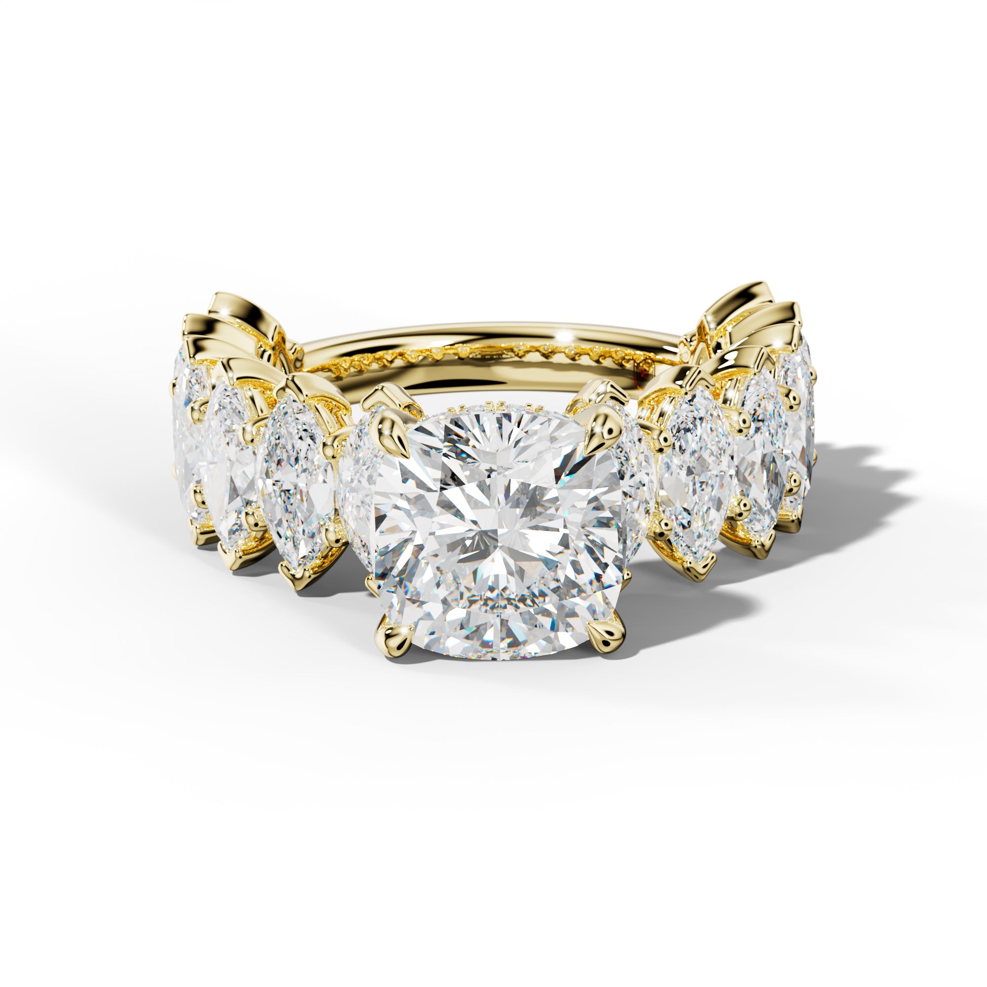 Ashley Cushion Diamond Engagement Ring With Marquise Side Stones