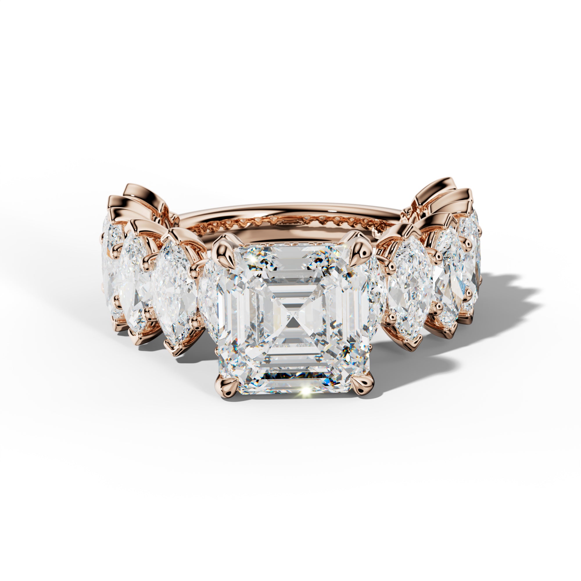 Ashley Asscher Diamond Engagement Ring With Marquise Side Stones