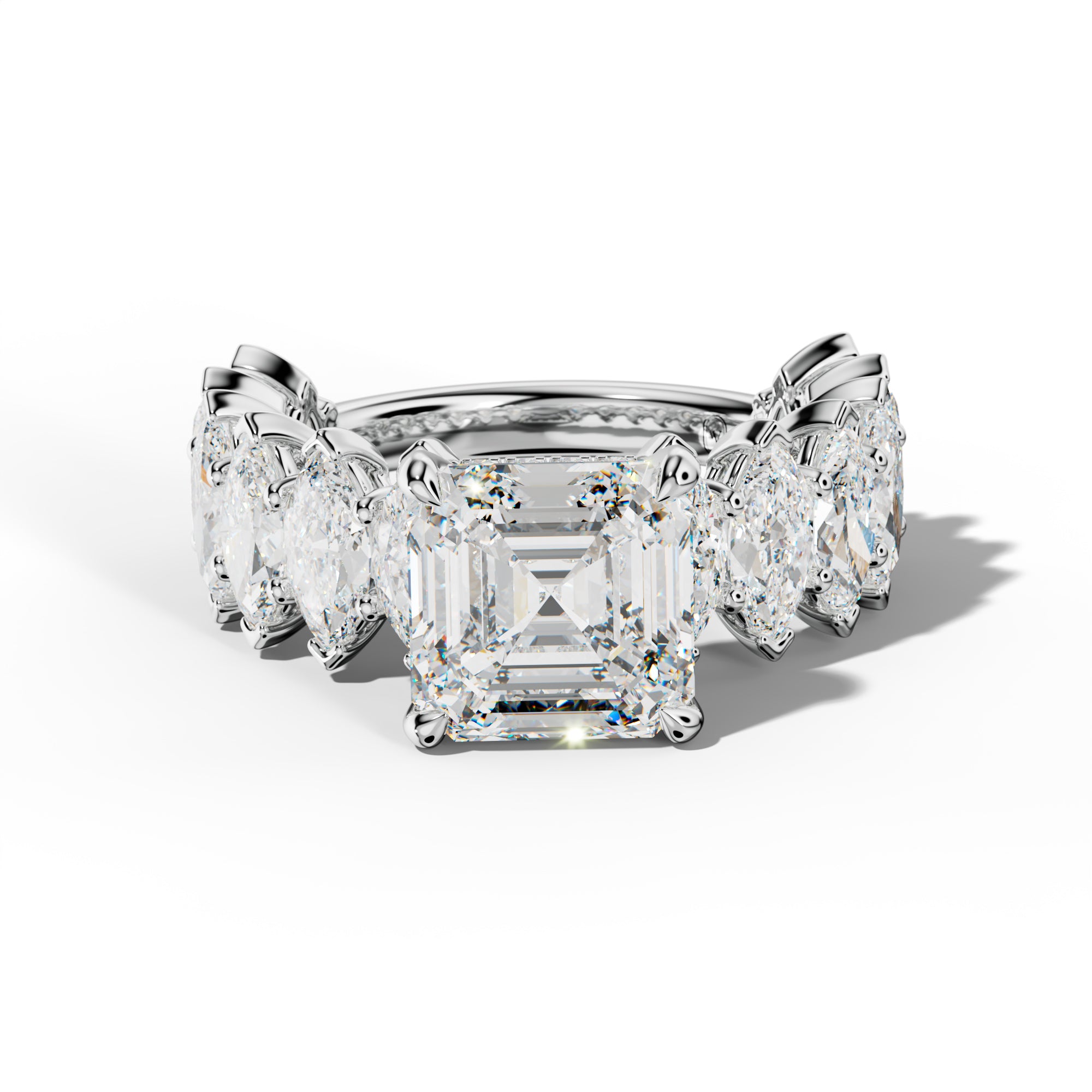 Ashley Asscher Diamond Engagement Ring With Marquise Side Stones