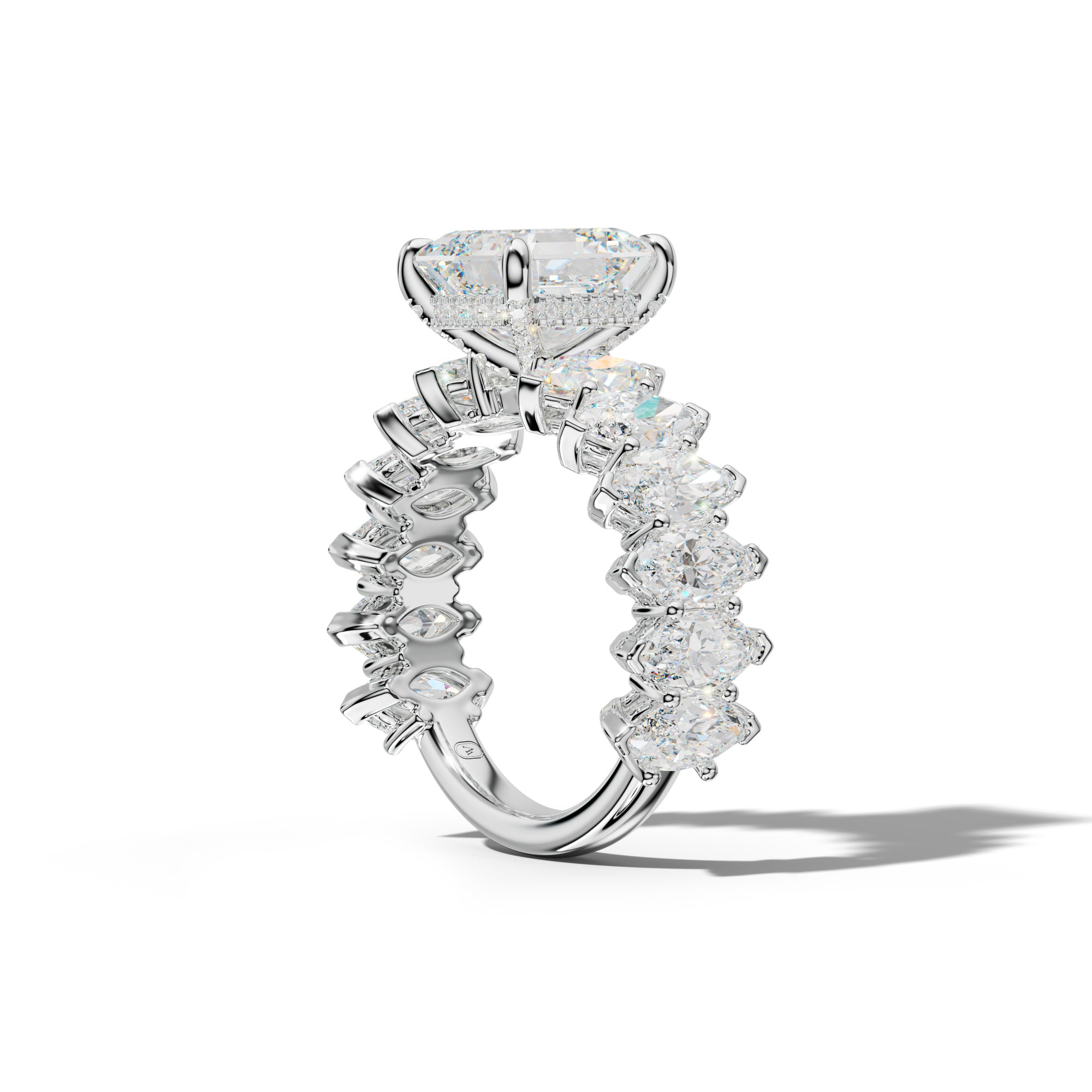 Ashley Asscher Diamond Engagement Ring With Marquise Side Stones