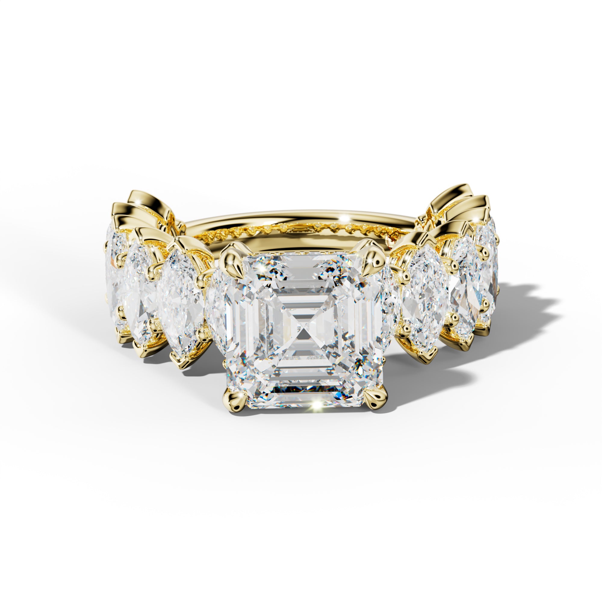 Ashley Asscher Diamond Engagement Ring With Marquise Side Stones