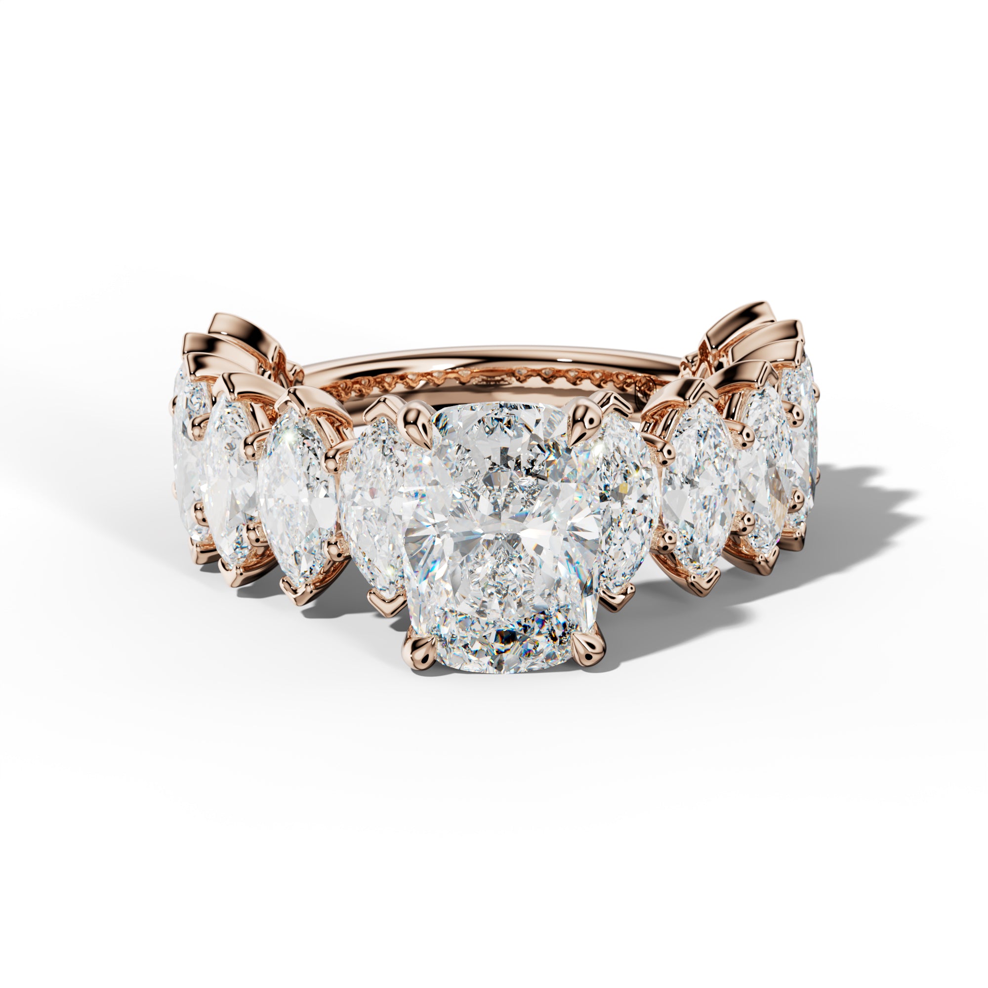 Ashley Elongated Cushion Diamond Engagement Ring With Marquise Side Stones