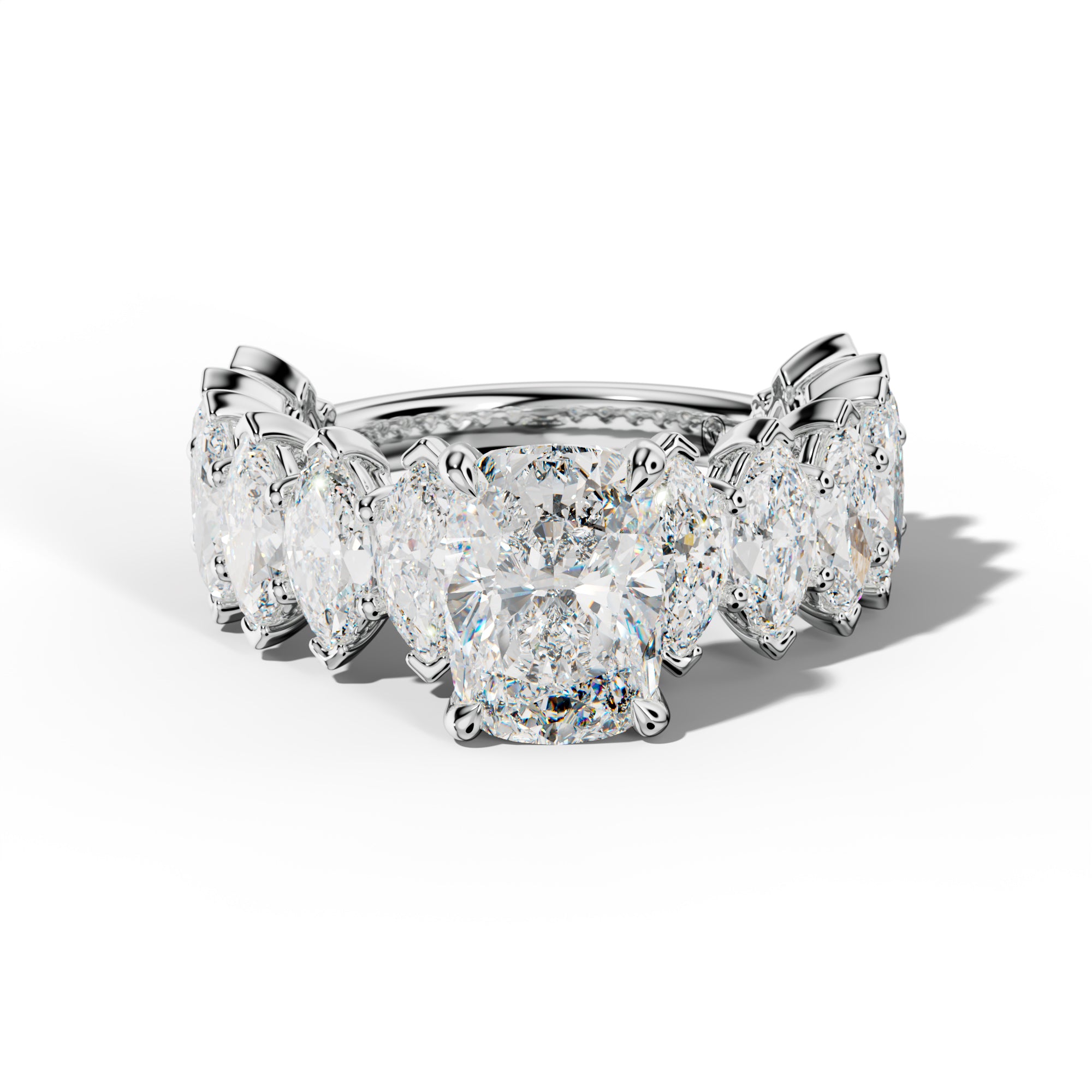 Ashley Elongated Cushion Diamond Engagement Ring With Marquise Side Stones