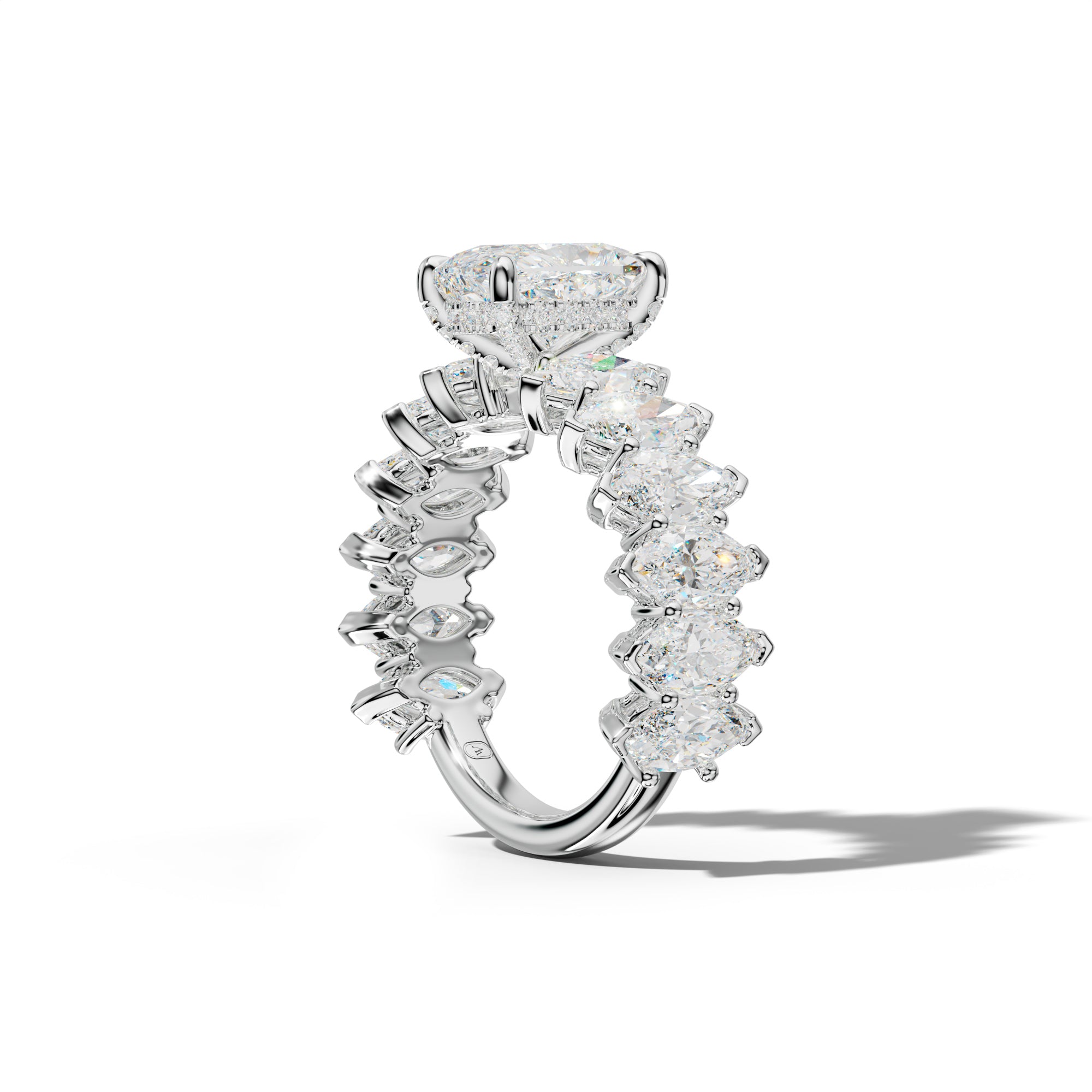 Ashley Elongated Cushion Diamond Engagement Ring With Marquise Side Stones