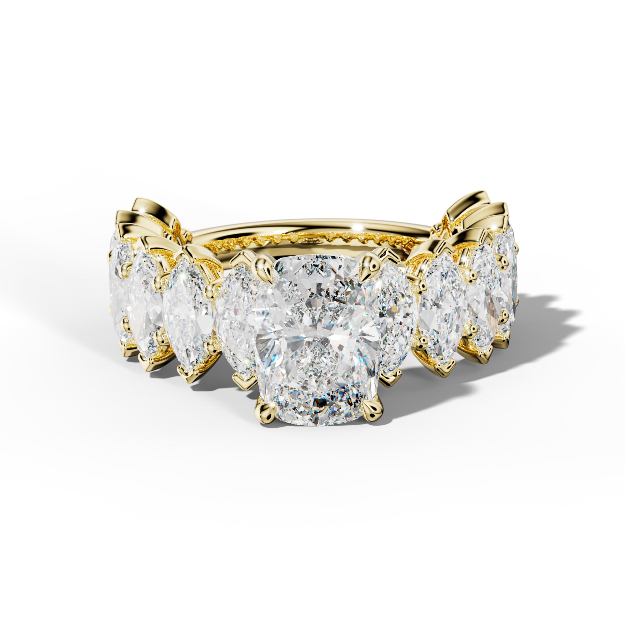 Ashley Elongated Cushion Diamond Engagement Ring With Marquise Side Stones
