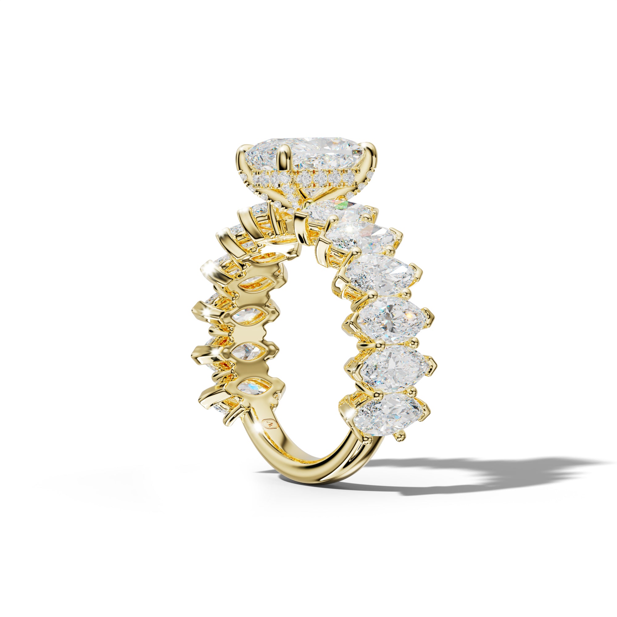 Ashley Elongated Cushion Diamond Engagement Ring With Marquise Side Stones