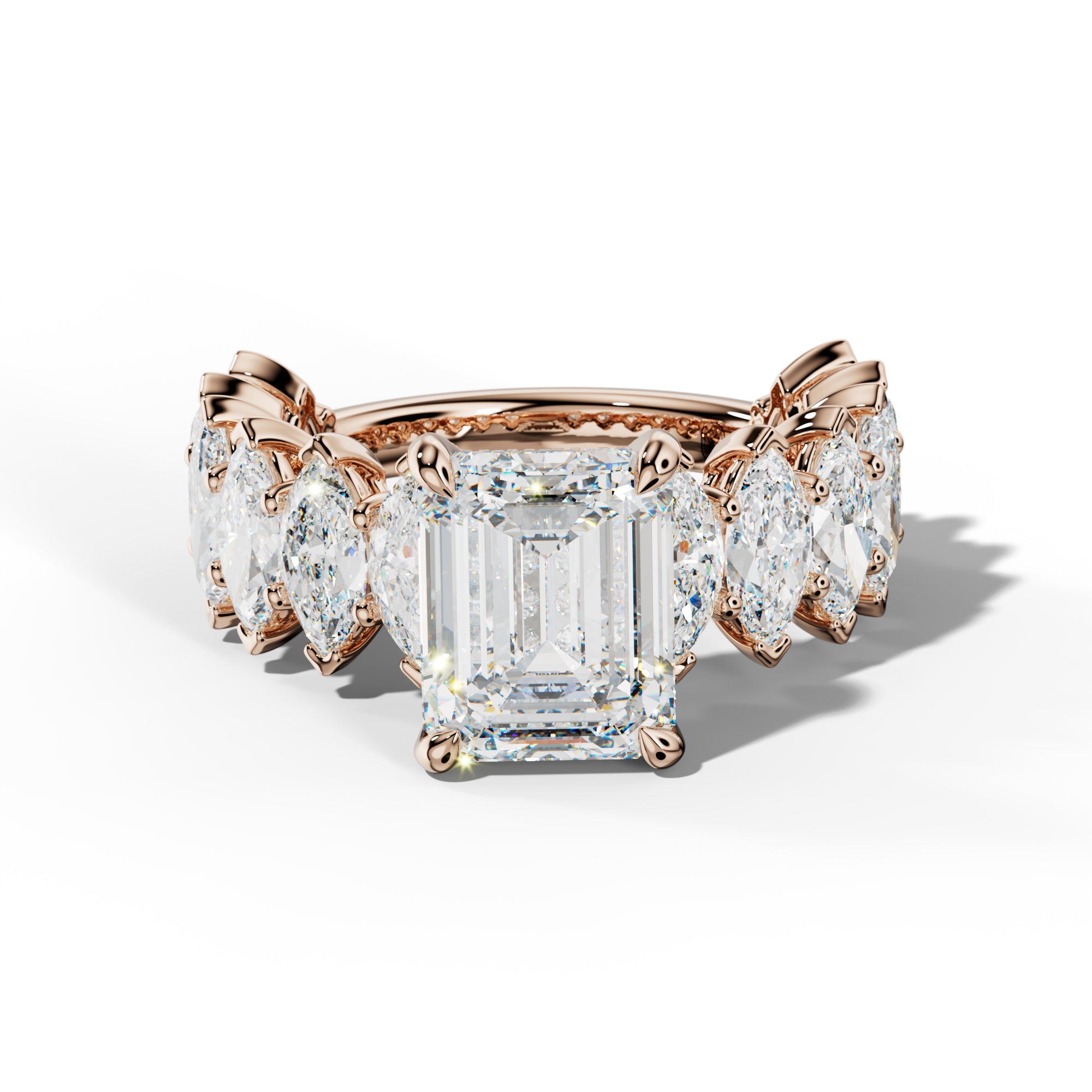 Ashley Emerald Cut Engagement Ring With Marquise Side Stones