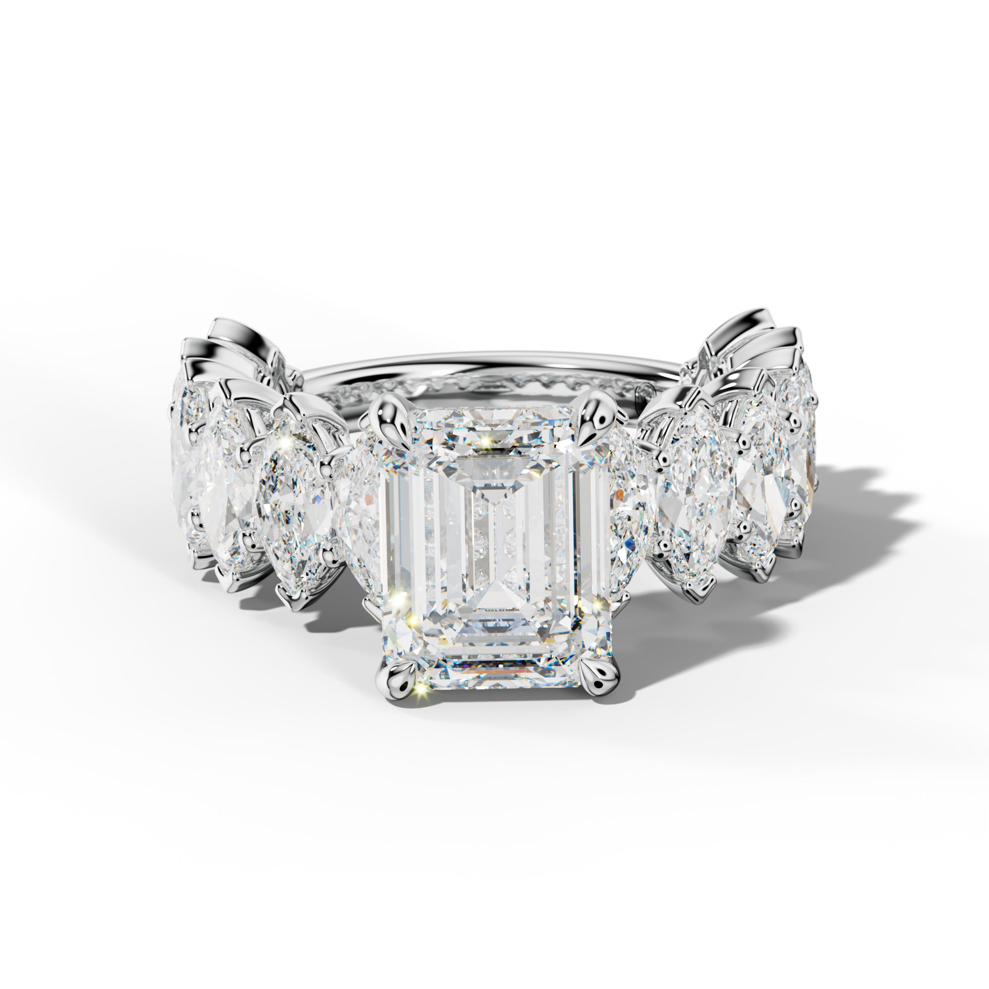 Ashley Emerald Cut Engagement Ring With Marquise Side Stones