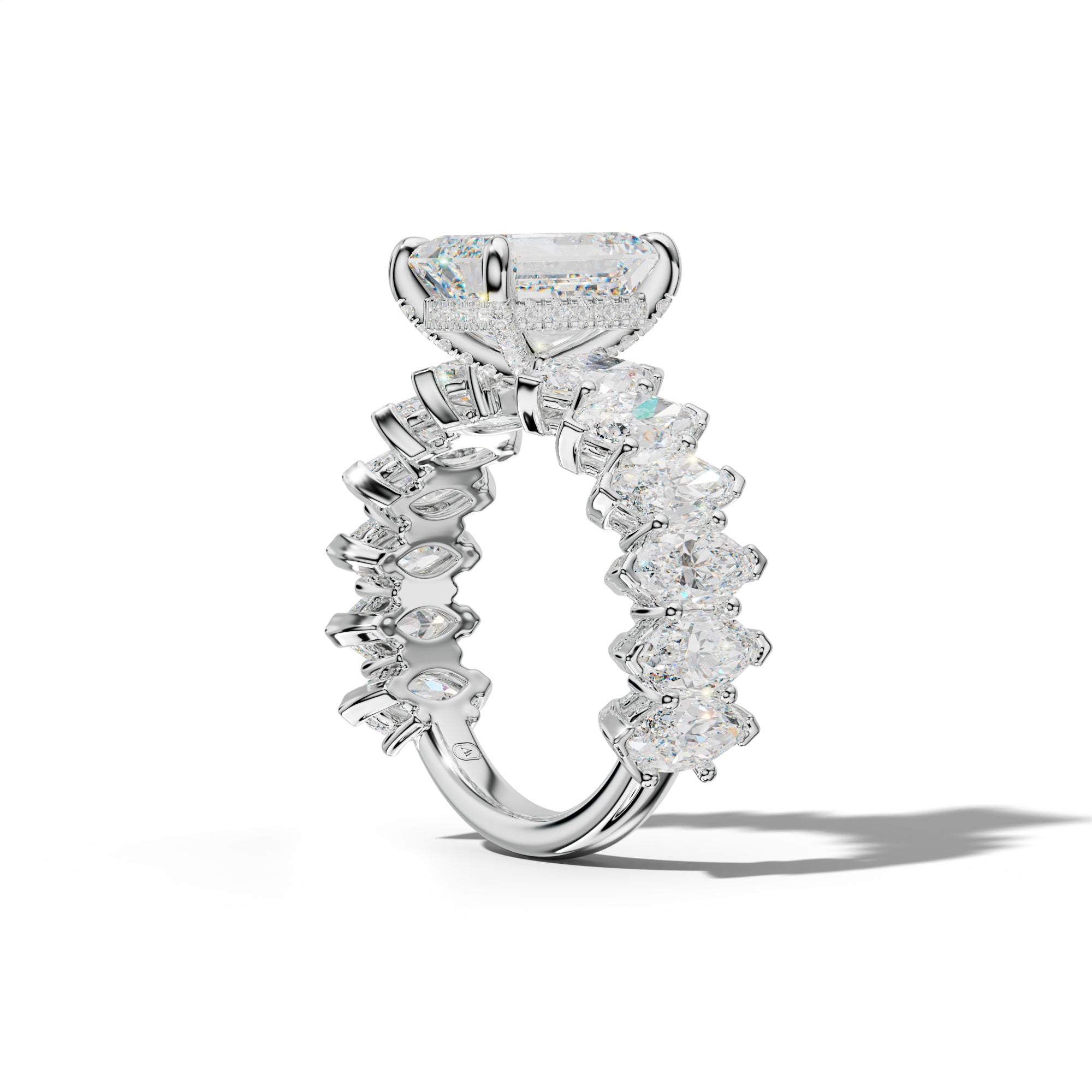 Ashley Emerald Cut Engagement Ring With Marquise Side Stones