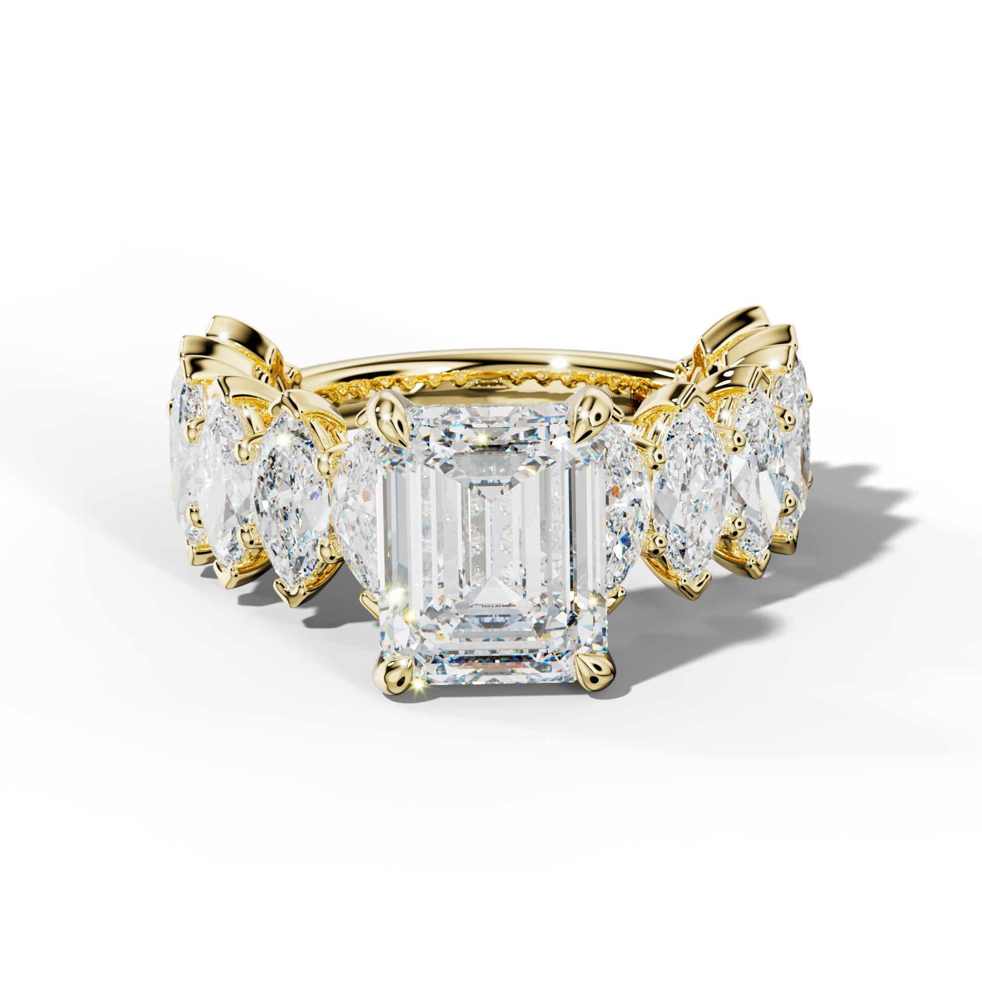 Ashley Emerald Cut Engagement Ring With Marquise Side Stones
