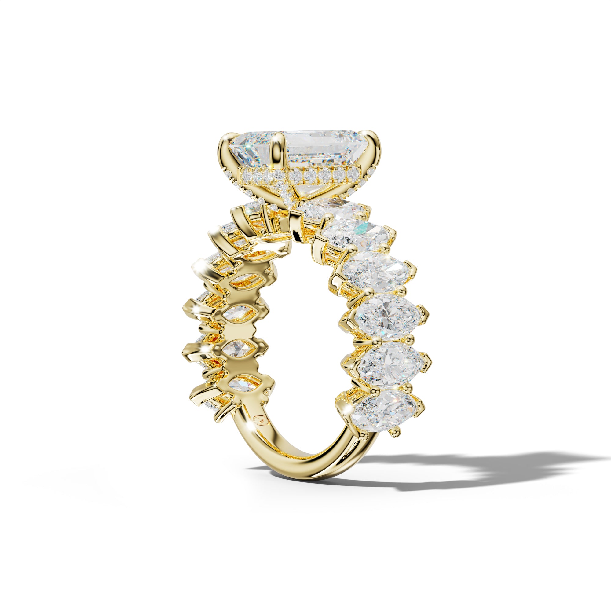 Ashley Emerald Cut Engagement Ring With Marquise Side Stones