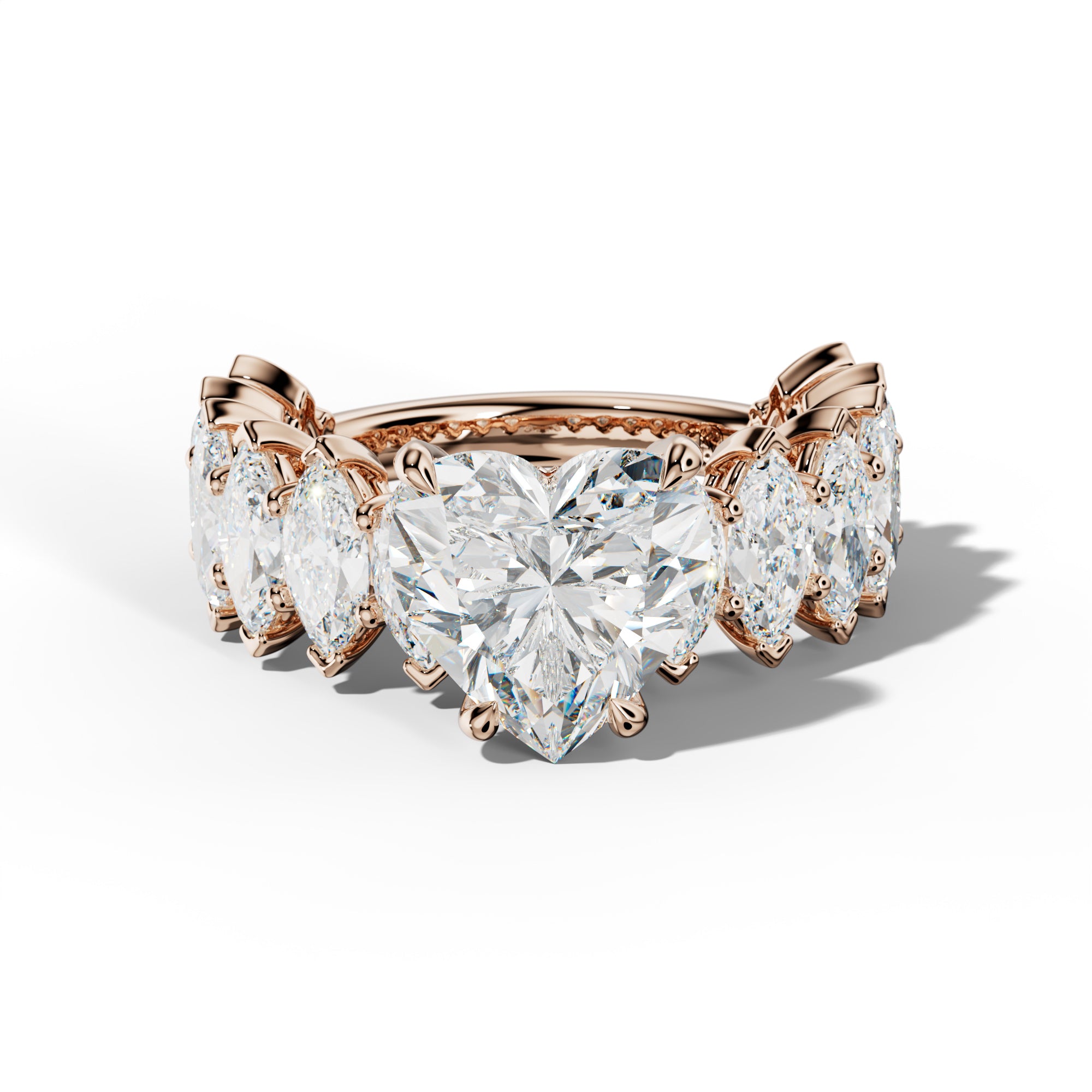 Ashley Heart Diamond Engagement Ring With Marquise Side Stones