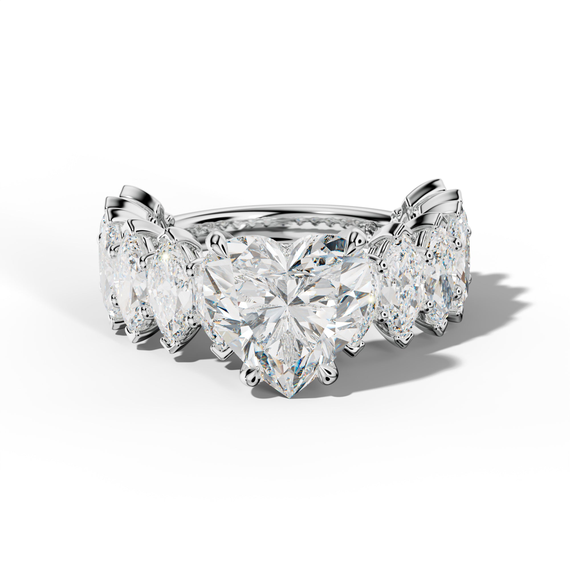 Ashley Heart Diamond Engagement Ring With Marquise Side Stones
