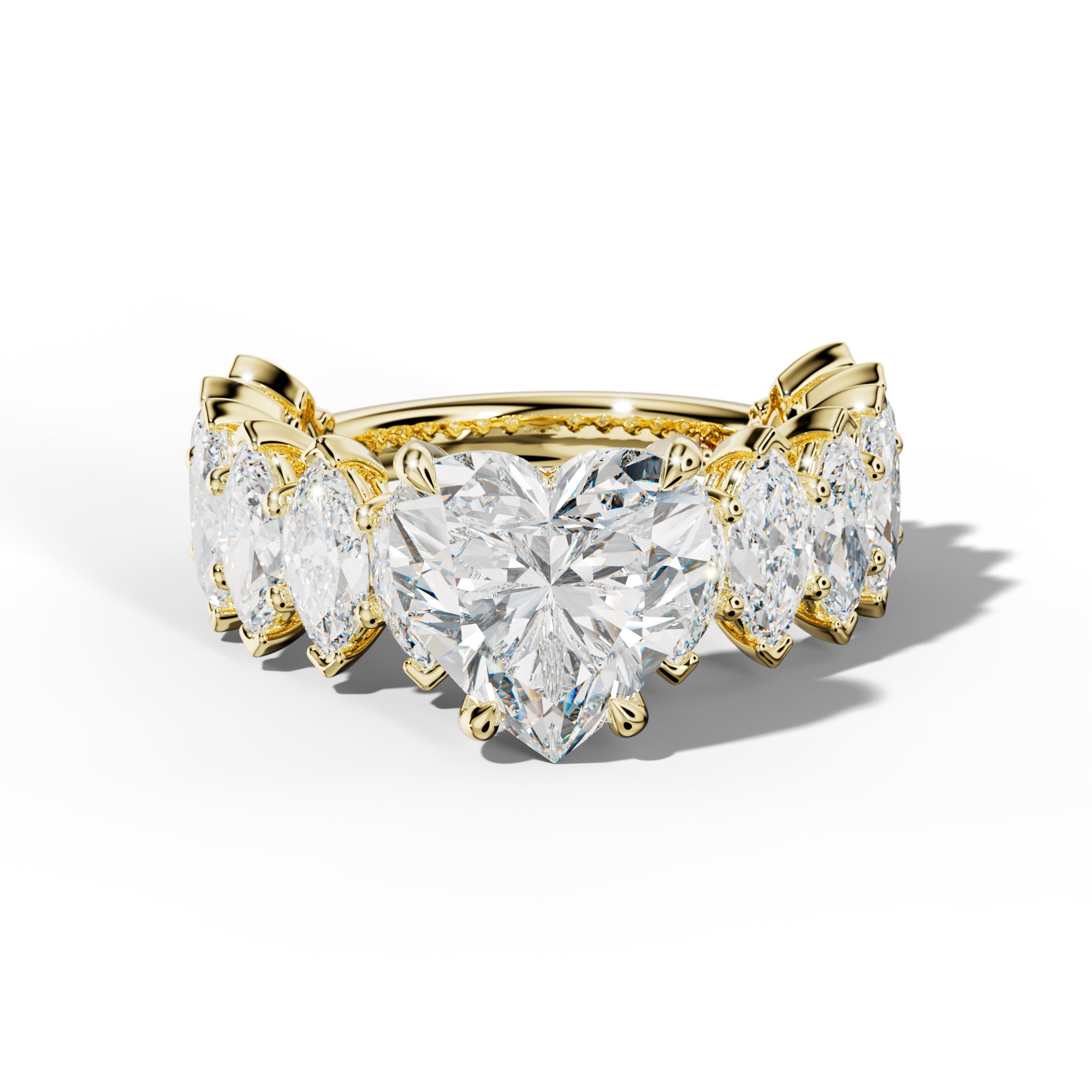 Ashley Heart Diamond Engagement Ring With Marquise Side Stones