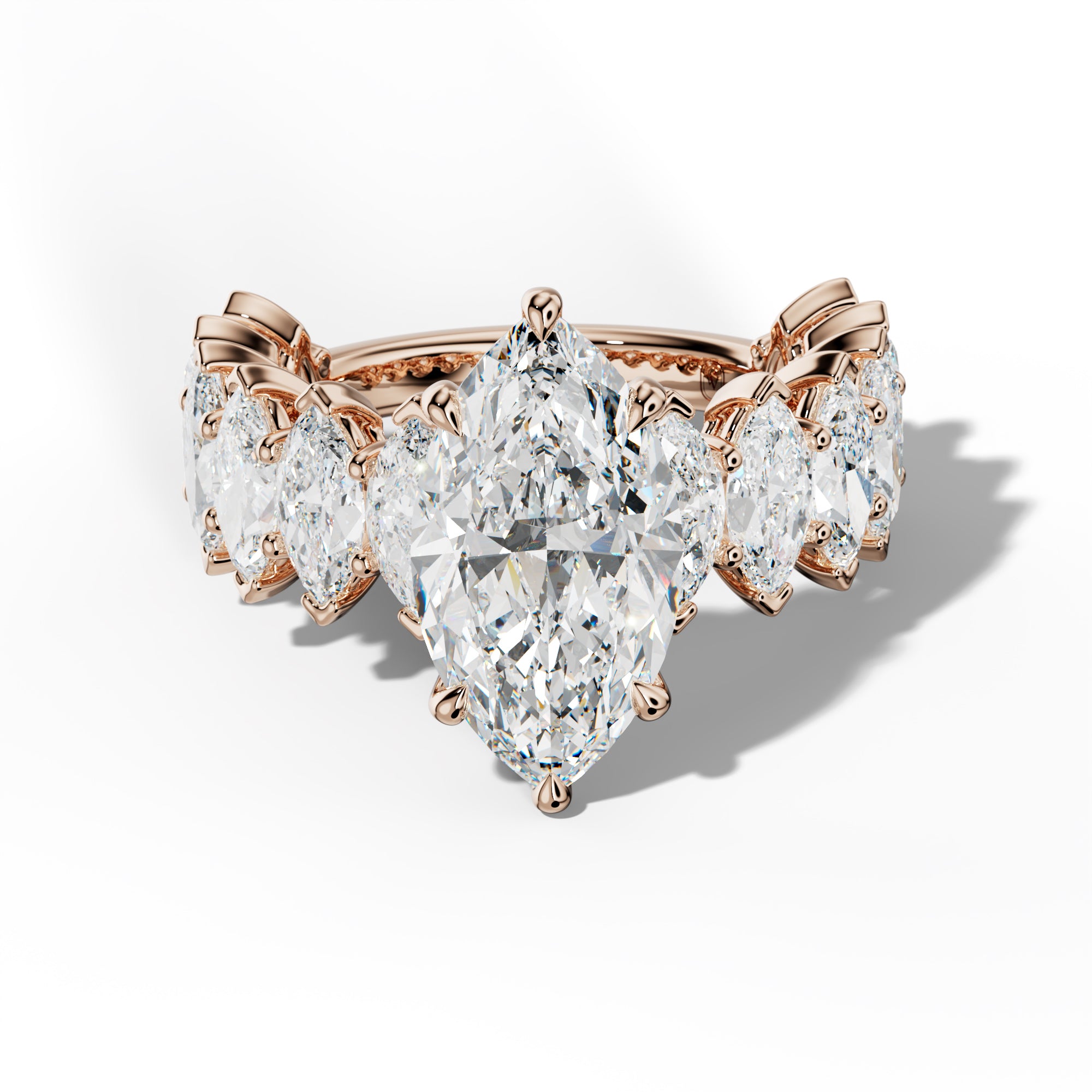 Ashley Marquise Diamond Engagement Ring With Marquise Side Stones