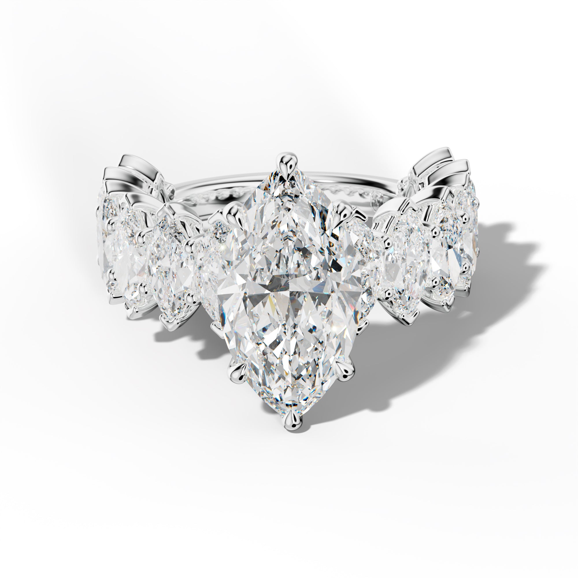 Ashley Marquise Diamond Engagement Ring With Marquise Side Stones