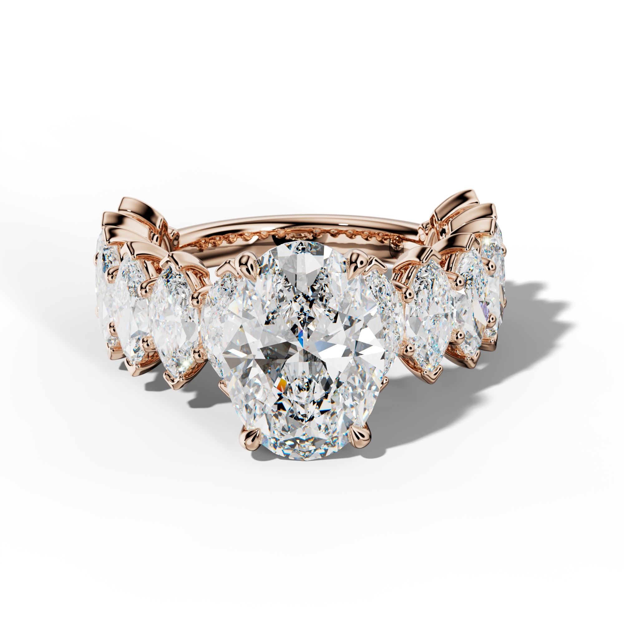 Ashley Oval Diamond Engagement Ring With Marquise Side Stones