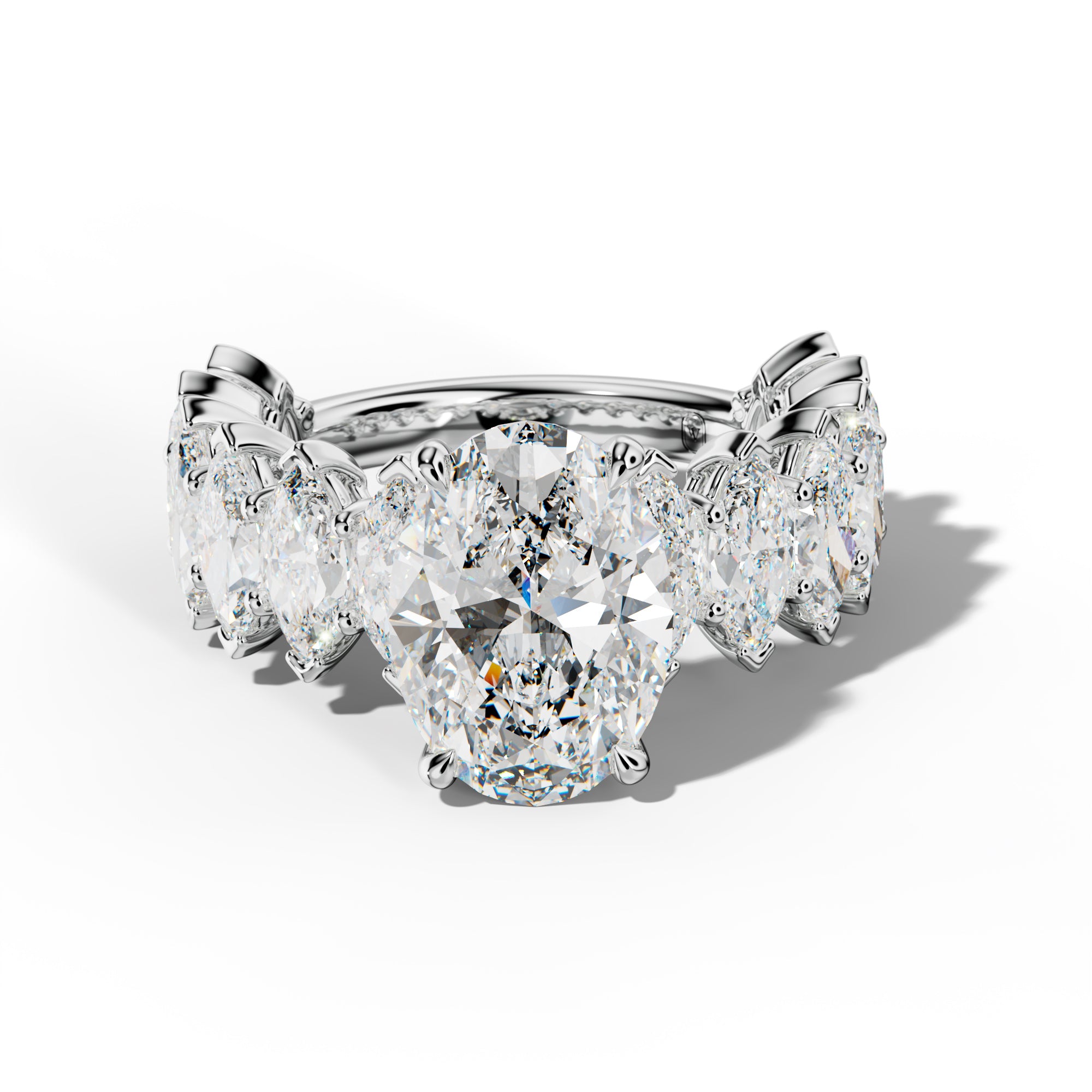 Ashley Oval Diamond Engagement Ring With Marquise Side Stones